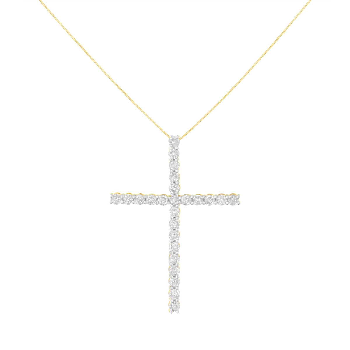 .925 Sterling Silver 3.0 Cttw Round Shape Diamond 1-1/2&quot; Cross Pendant with Box Chain Necklace (I-J Color, I2-I3 Clarity) - 18&quot; - LinkagejewelrydesignLinkagejewelrydesign