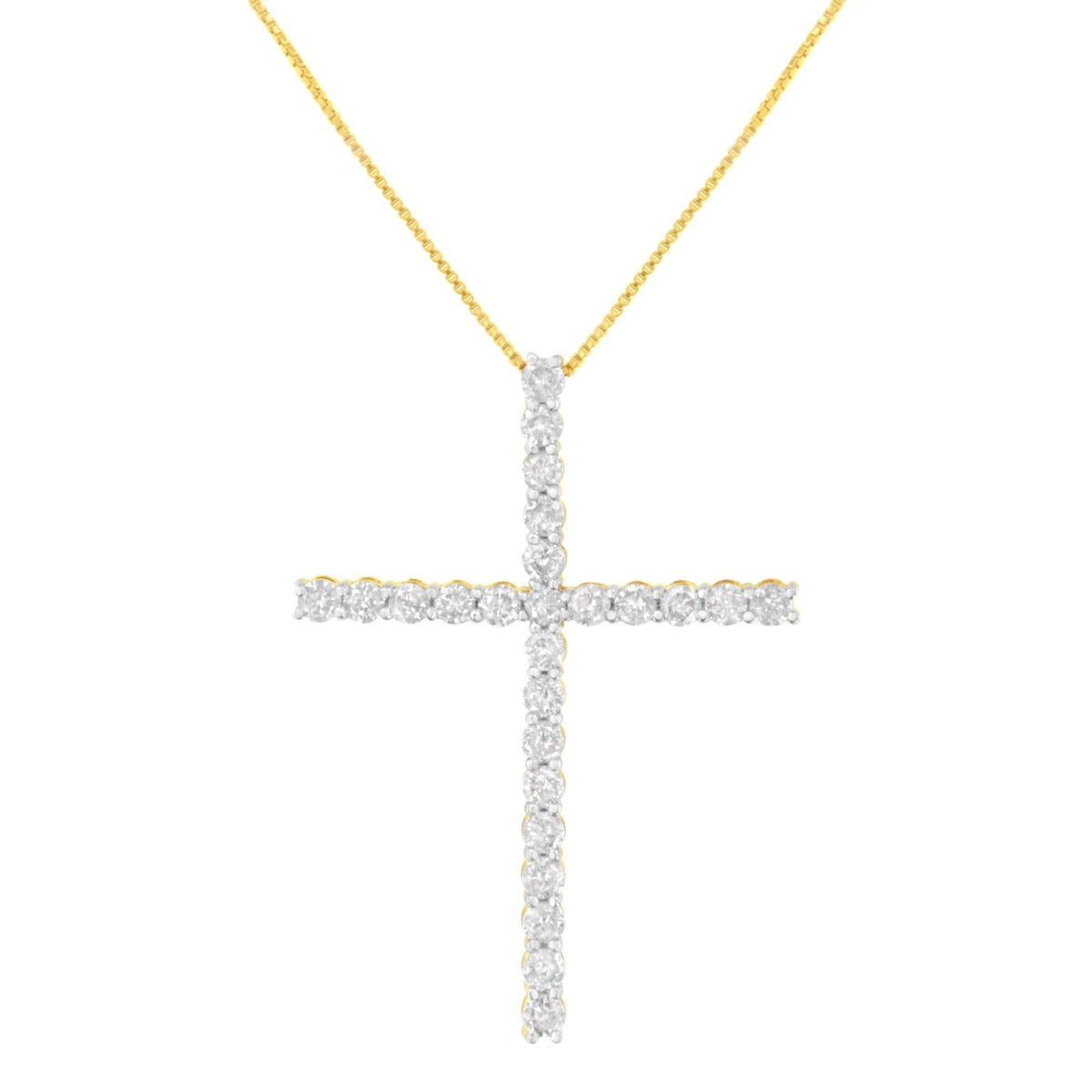 .925 Sterling Silver 3.0 Cttw Round Shape Diamond 1-1/2&quot; Cross Pendant with Box Chain Necklace (I-J Color, I2-I3 Clarity) - 18&quot; - LinkagejewelrydesignLinkagejewelrydesign