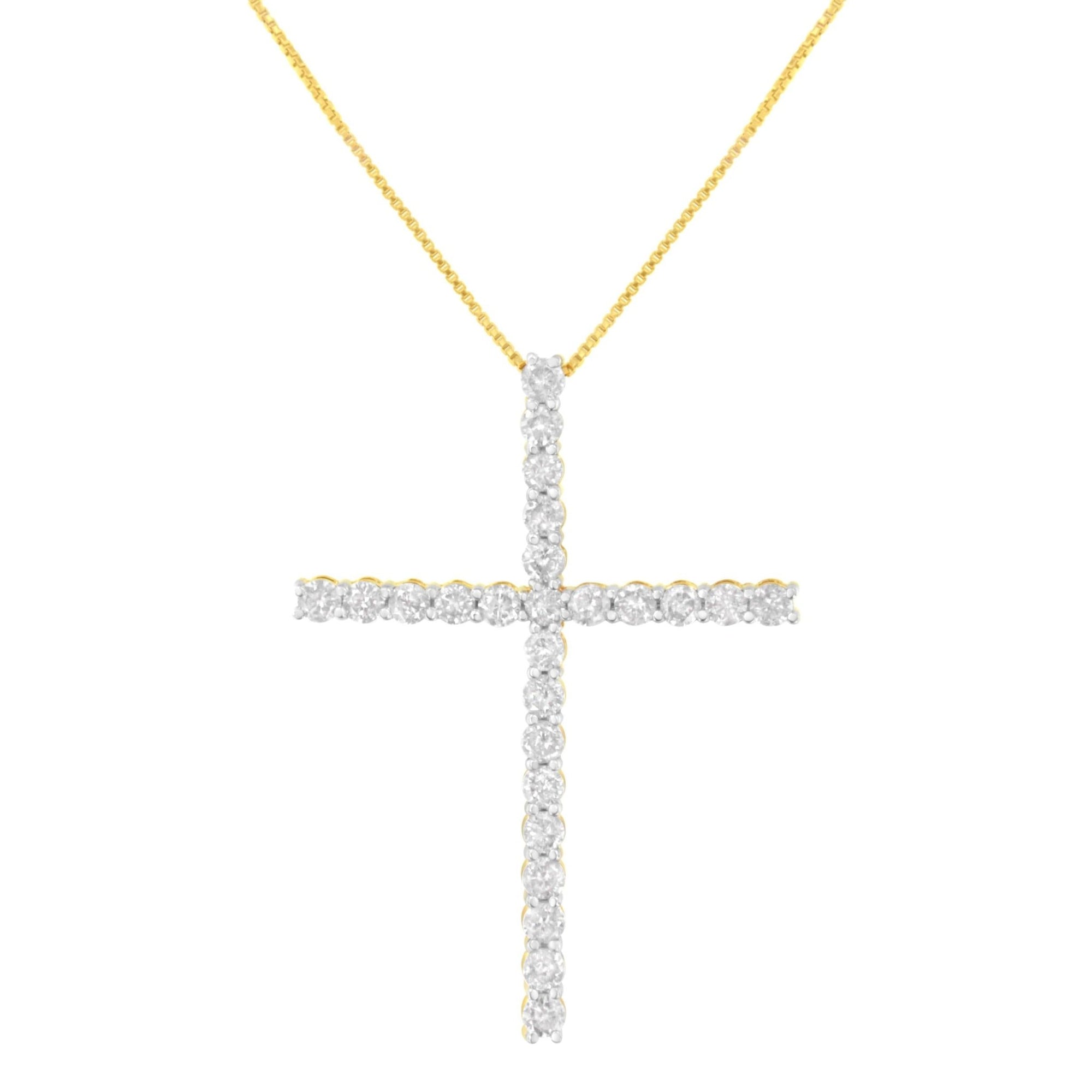 .925 Sterling Silver 3.0 Cttw Round Shape Diamond 1-1/2" Cross Pendant with Box Chain Necklace (I-J Color, I2-I3 Clarity) - 18" - LinkagejewelrydesignLinkagejewelrydesign