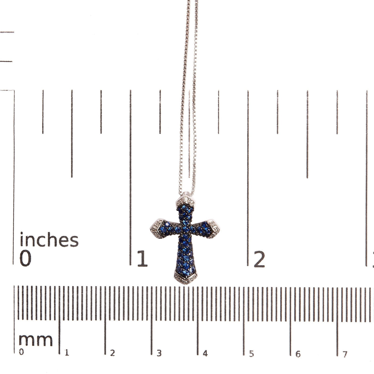 .925 Sterling Silver 3/4 Cttw Created Blue Sapphire and White Diamond Accent Cross Pendant Necklace - 18&quot; Inches - LinkagejewelrydesignLinkagejewelrydesign