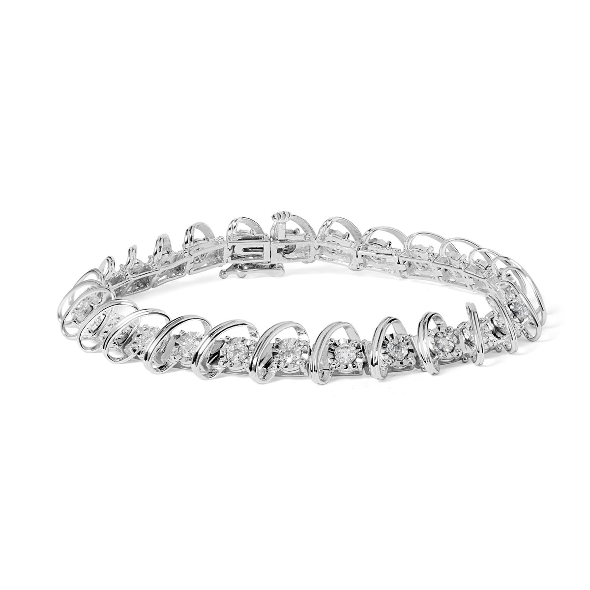.925 Sterling Silver 3/4 Cttw Diamond Illusion Plate Link Bracelet (I-J Color, I3 Clarity) - Size 7.25" - LinkagejewelrydesignLinkagejewelrydesign