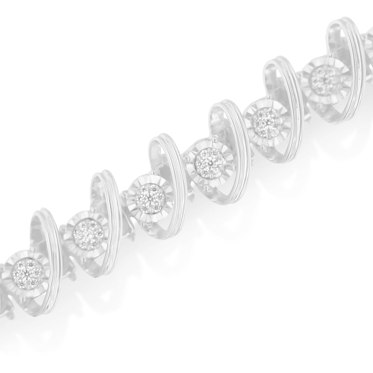 .925 Sterling Silver 3/4 Cttw Diamond Illusion Plate Link Bracelet (I-J Color, I3 Clarity) - Size 7.25" - LinkagejewelrydesignLinkagejewelrydesign