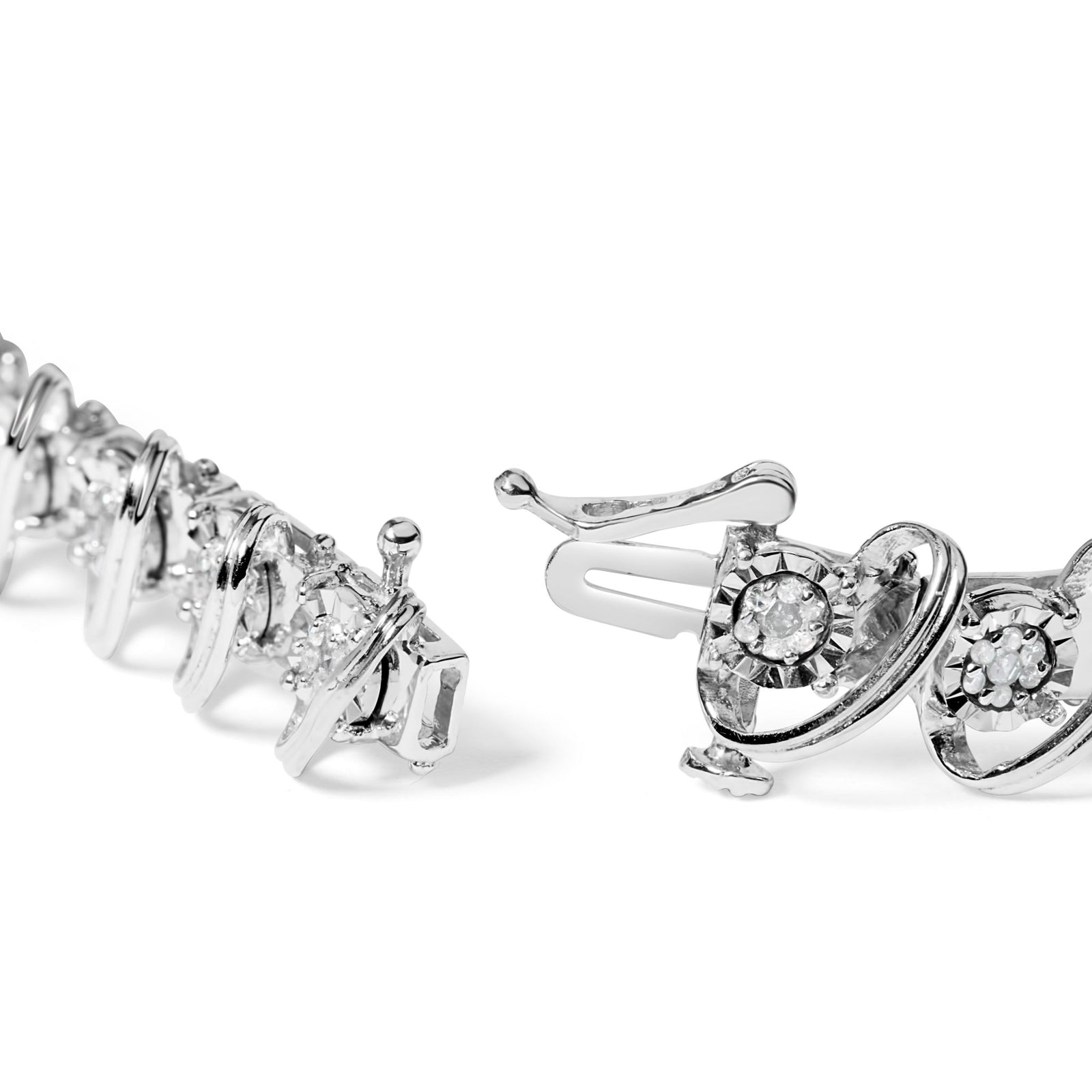 .925 Sterling Silver 3/4 Cttw Diamond Illusion Plate Link Bracelet (I-J Color, I3 Clarity) - Size 7.25" - LinkagejewelrydesignLinkagejewelrydesign