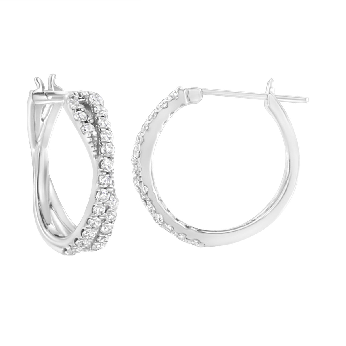 .925 Sterling Silver 3/4 cttw Lab Grown Diamond Cross Hoop Earring (F-G Color, VS2-SI1 Clarity) - LinkagejewelrydesignLinkagejewelrydesign
