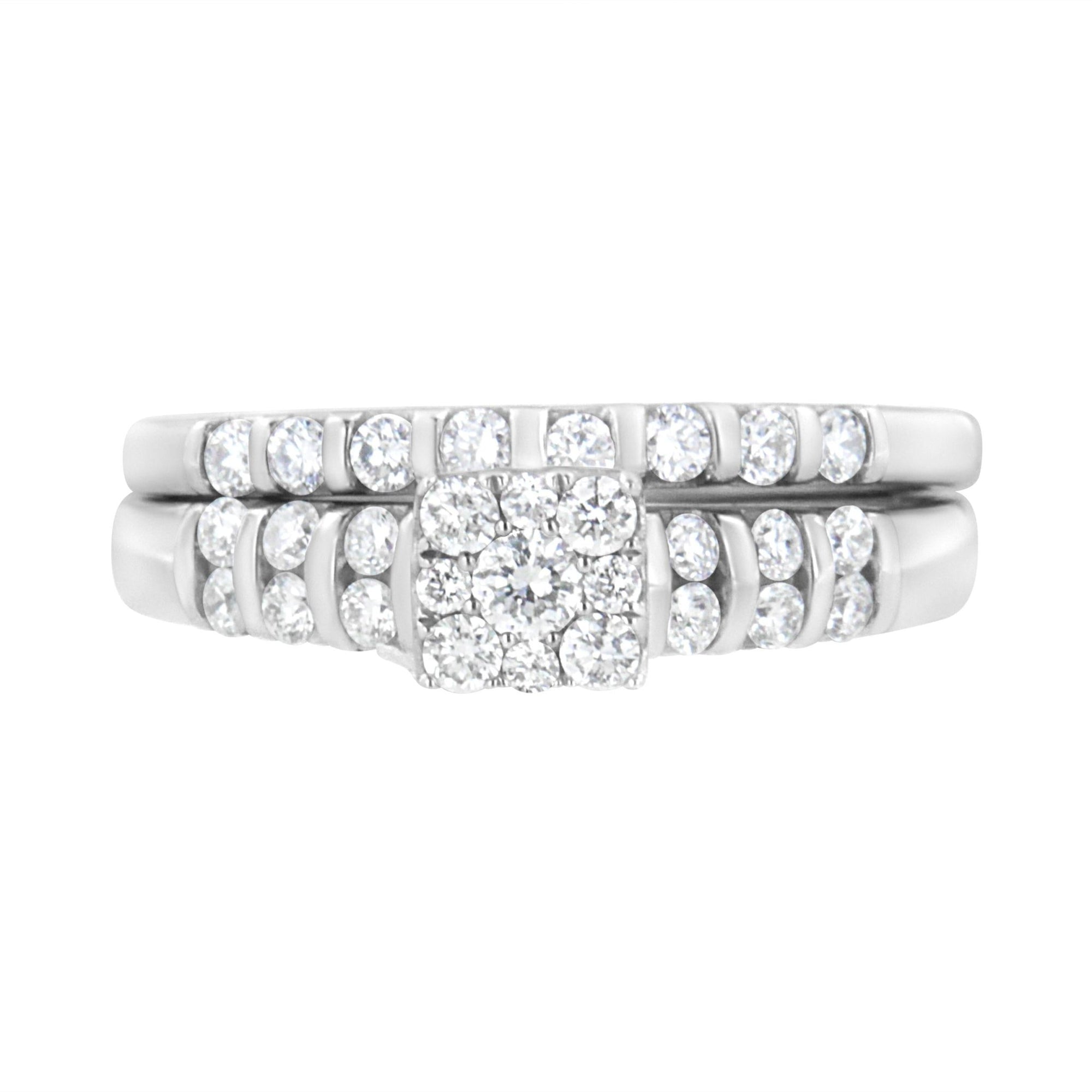 .925 Sterling Silver 3/4 cttw Lab Grown Diamond Engagement Ring and Band set (F-G Color, VS2-SI1 Clarity) - LinkagejewelrydesignLinkagejewelrydesign