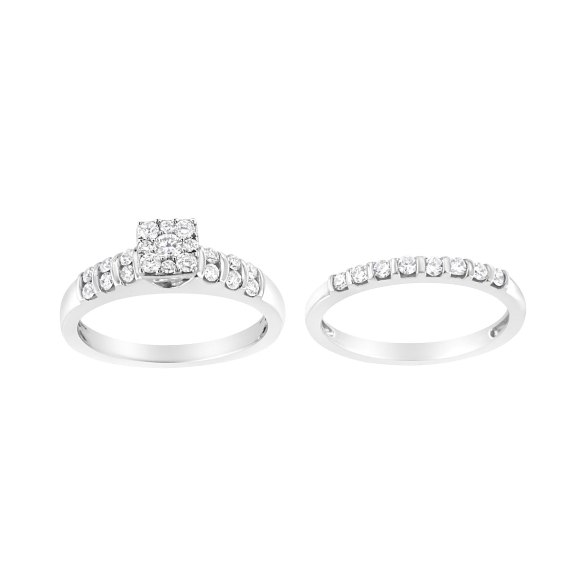 .925 Sterling Silver 3/4 cttw Lab Grown Diamond Engagement Ring and Band set (F-G Color, VS2-SI1 Clarity) - LinkagejewelrydesignLinkagejewelrydesign
