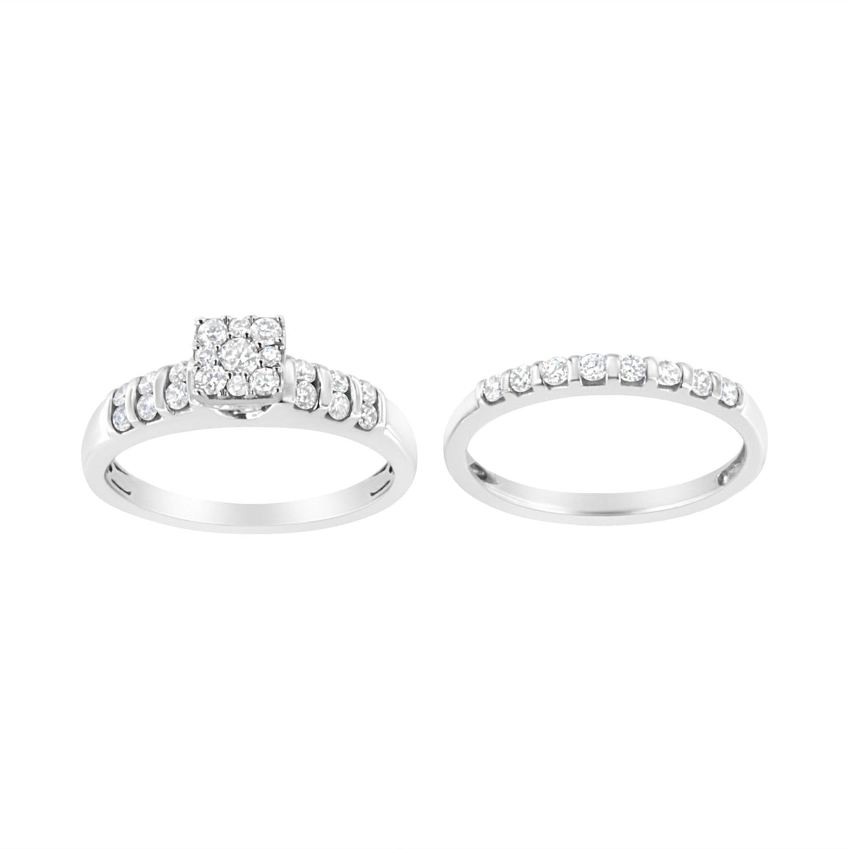 .925 Sterling Silver 3/4 cttw Lab Grown Diamond Engagement Ring and Band Set (F-G Color, VS2-SI1 Clarity) - Size 7 - LinkagejewelrydesignLinkagejewelrydesign