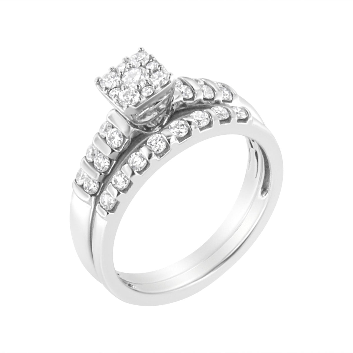 .925 Sterling Silver 3/4 cttw Lab Grown Diamond Engagement Ring and Band Set (F-G Color, VS2-SI1 Clarity) - Size 7 - LinkagejewelrydesignLinkagejewelrydesign