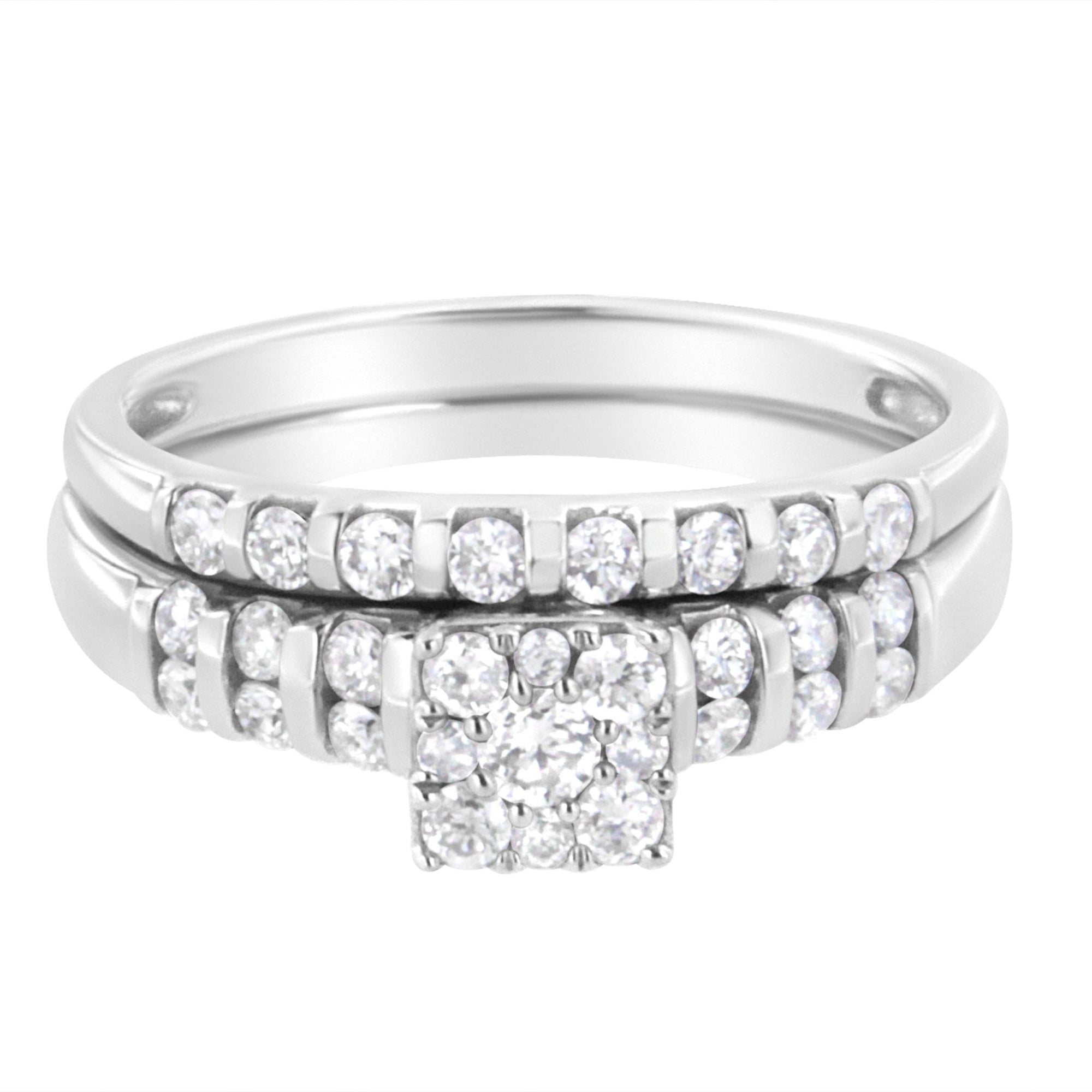 .925 Sterling Silver 3/4 cttw Lab Grown Diamond Engagement Ring and Band Set (F-G Color, VS2-SI1 Clarity) - Size 7 - LinkagejewelrydesignLinkagejewelrydesign