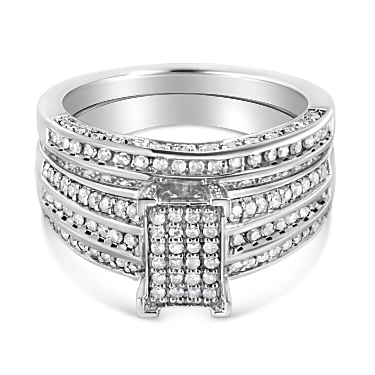 .925 Sterling Silver 3/4 Cttw Prong Set Round Diamond Composite Engagement Ring and Band Set (I-J Color, I3 Clarity) - Size 6.5 - LinkagejewelrydesignLinkagejewelrydesign