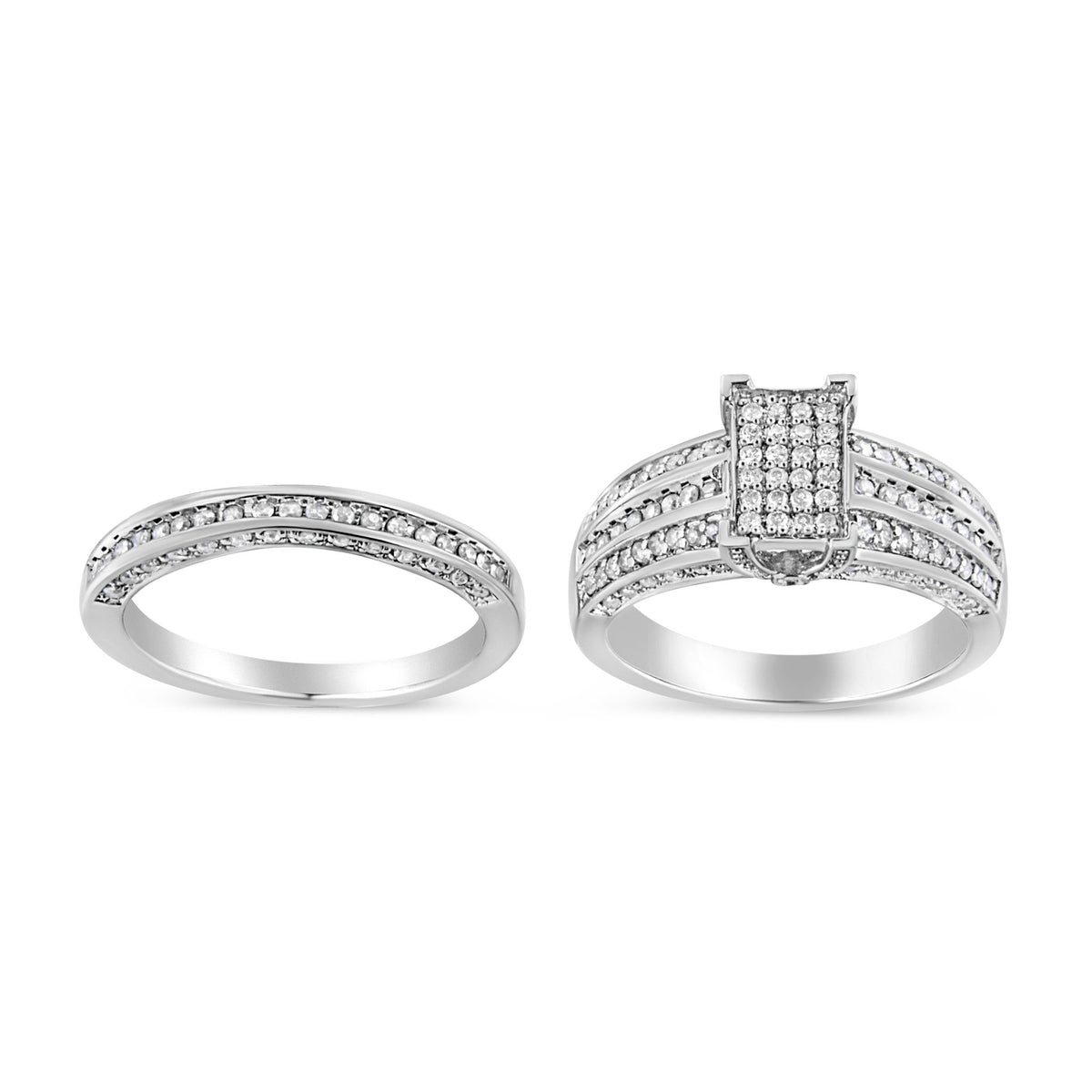 .925 Sterling Silver 3/4 Cttw Prong Set Round Diamond Composite Engagement Ring and Band Set (I-J Color, I3 Clarity) - Size 6.5 - LinkagejewelrydesignLinkagejewelrydesign