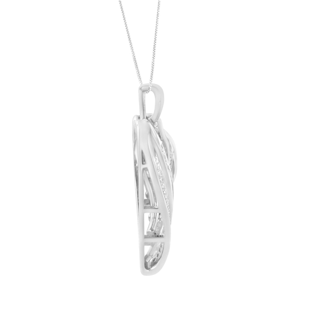 .925 Sterling Silver 3/4 Cttw Round and Baguette-Cut Diamond Open Heart 18&quot; Pendant Necklace (I-J Color, I2-I3 Clarity) - LinkagejewelrydesignLinkagejewelrydesign