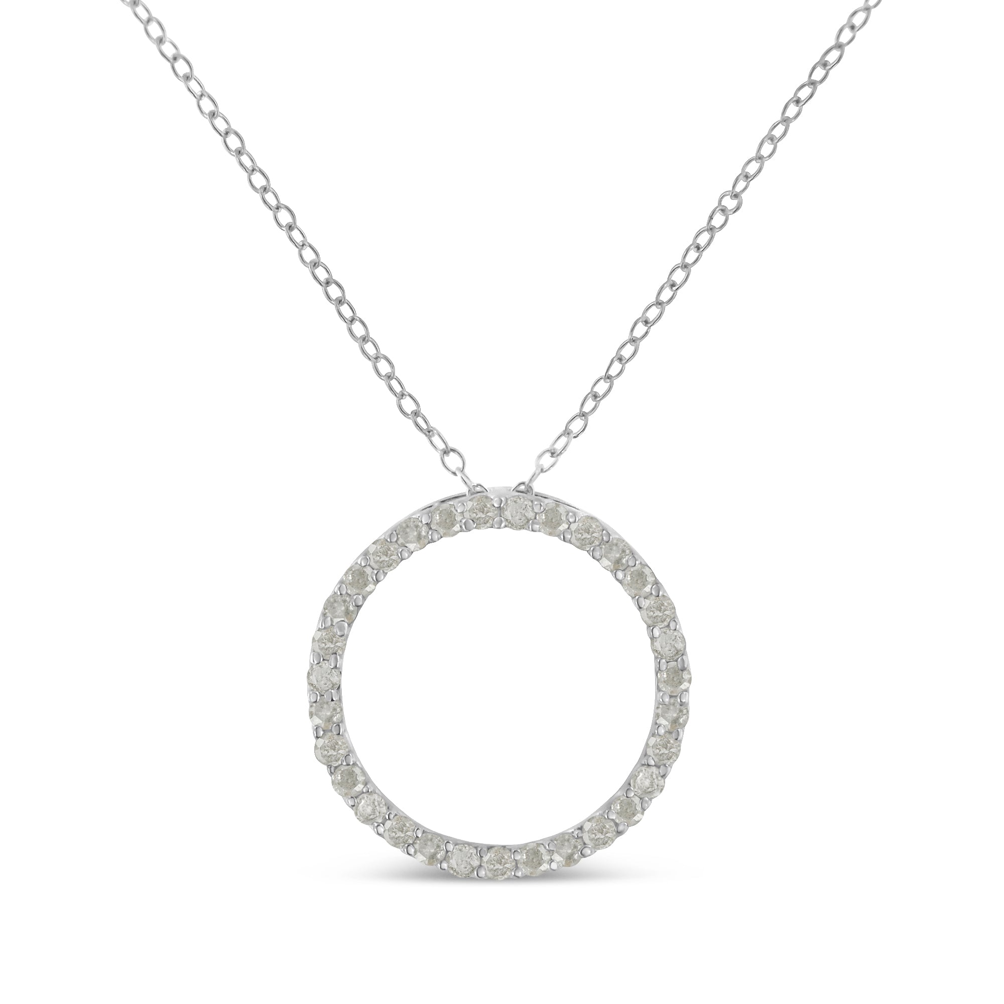 .925 Sterling Silver 3/4 Cttw Round-Cut Diamond Open Circle Halo 18" Pendant Necklace (I-J Color, I3 Clarity) - LinkagejewelrydesignLinkagejewelrydesign