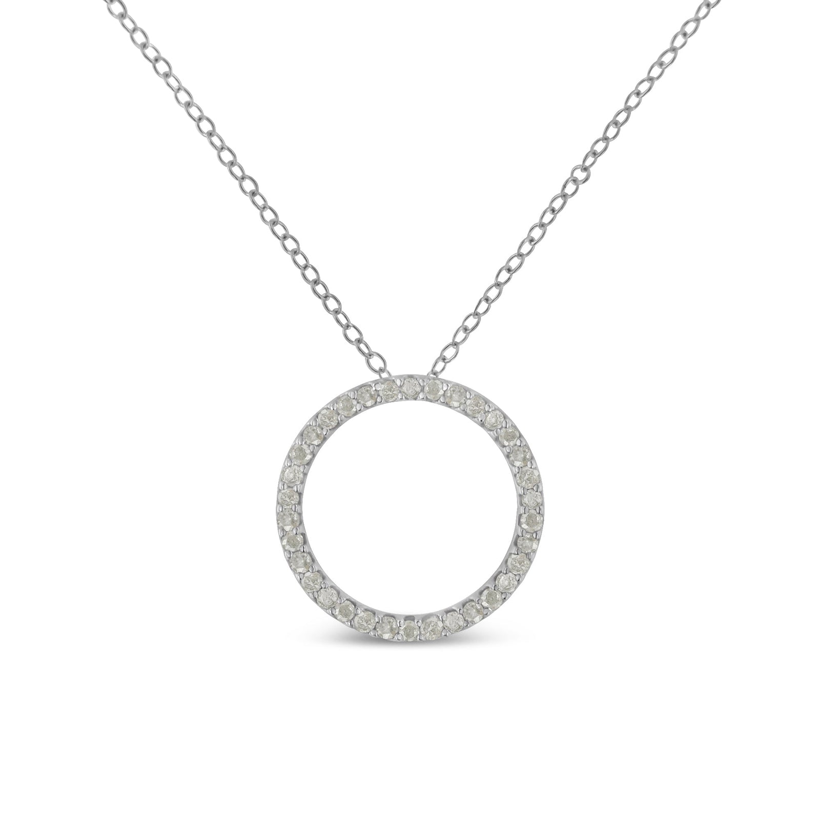 .925 Sterling Silver 3/4 Cttw Round-Cut Diamond Open Circle Halo 18" Pendant Necklace (I-J Color, I3 Clarity) - LinkagejewelrydesignLinkagejewelrydesign