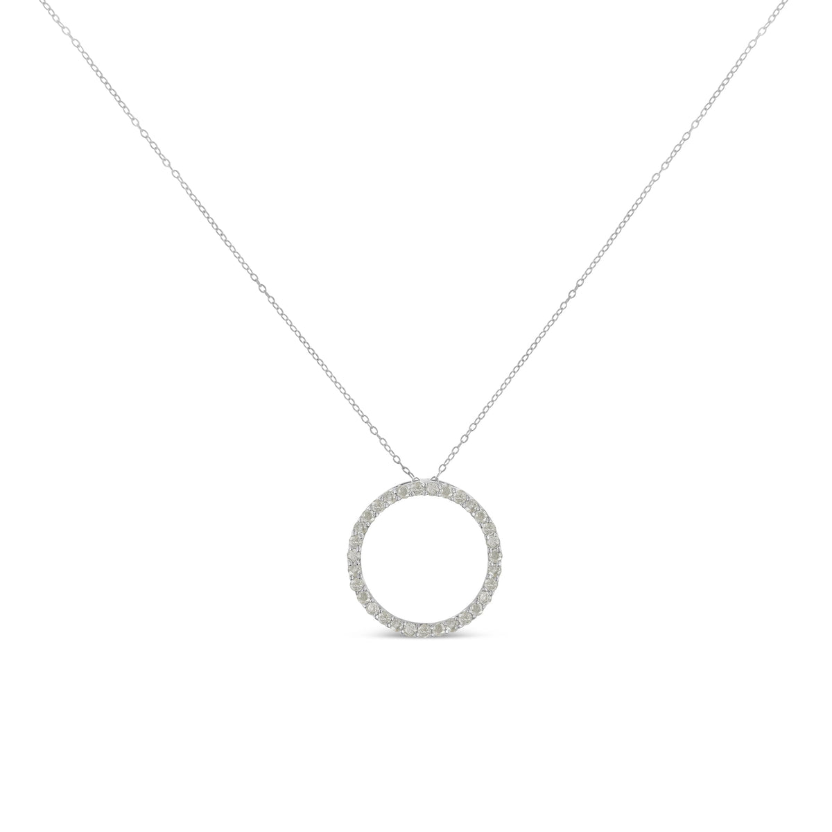 .925 Sterling Silver 3/4 Cttw Round-Cut Diamond Open Circle Halo 18&quot; Pendant Necklace (I-J Color, I3 Clarity) - LinkagejewelrydesignLinkagejewelrydesign