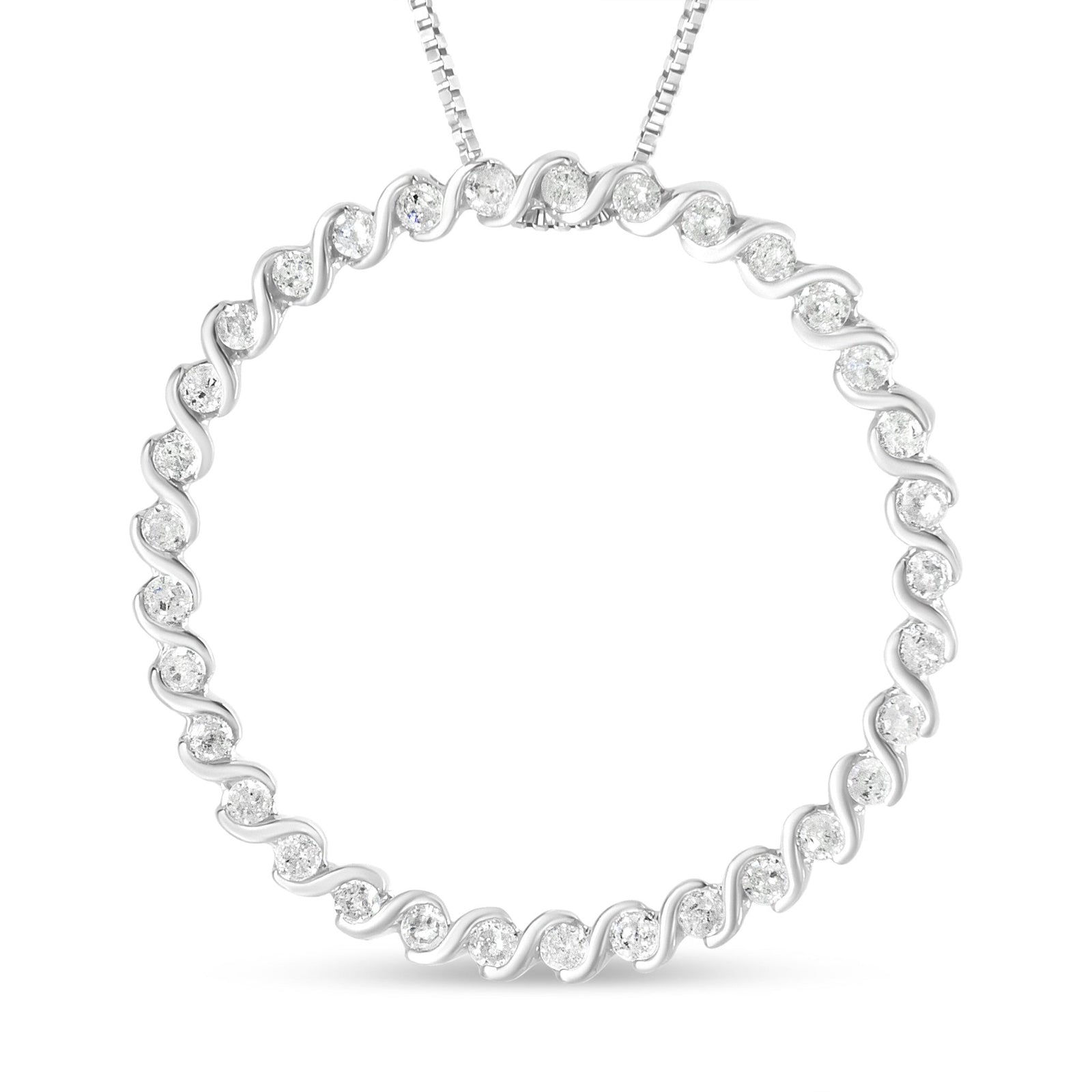 .925 Sterling Silver 3/4 Cttw Round Diamond Spiral Curved Circle Pendant 18" Necklace (I-J Color, I3 Clarity) - LinkagejewelrydesignLinkagejewelrydesign