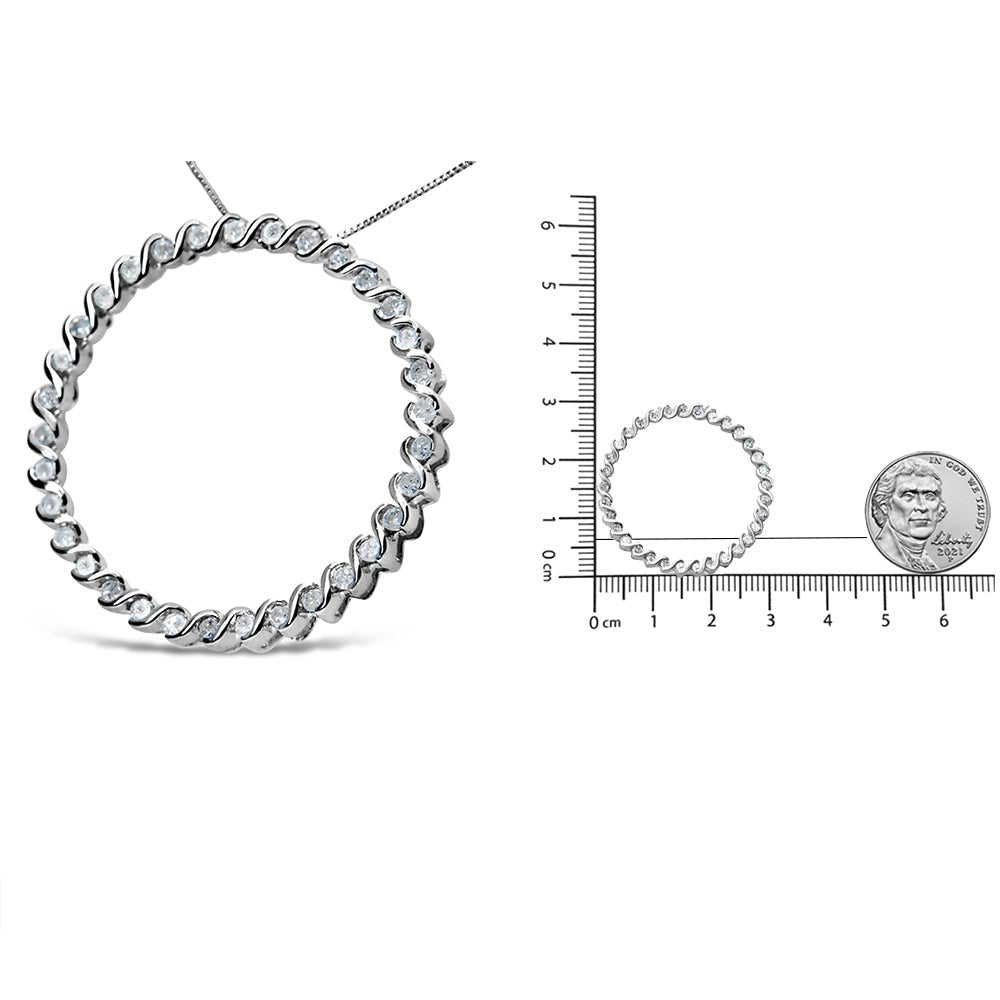 .925 Sterling Silver 3/4 Cttw Round Diamond Spiral Curved Circle Pendant 18&quot; Necklace (I-J Color, I3 Clarity) - LinkagejewelrydesignLinkagejewelrydesign