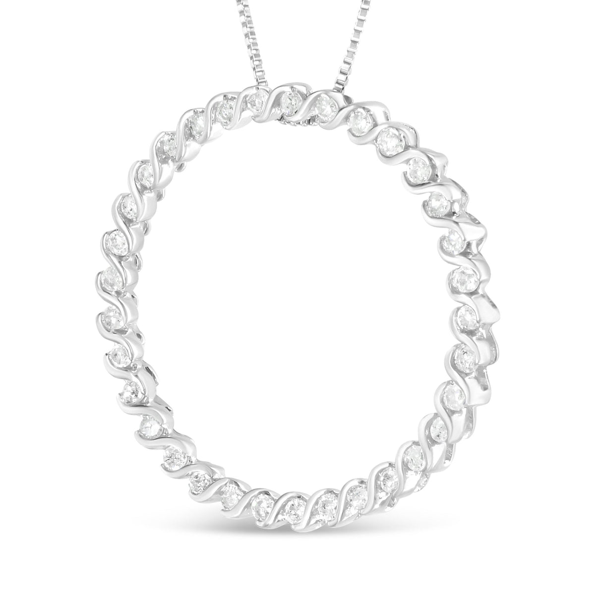 .925 Sterling Silver 3/4 Cttw Round Diamond Spiral Curved Circle Pendant 18&quot; Necklace (I-J Color, I3 Clarity) - LinkagejewelrydesignLinkagejewelrydesign