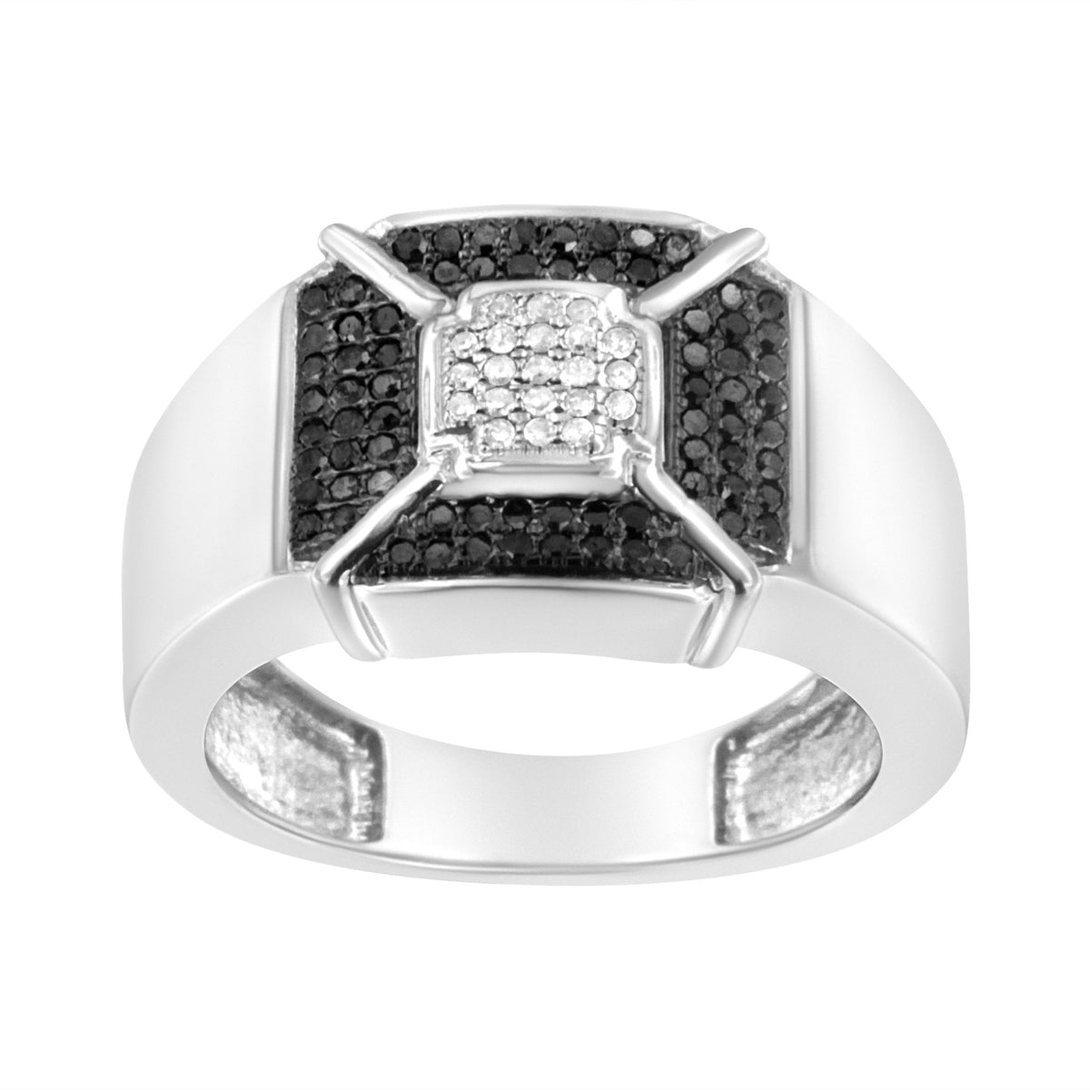 .925 Sterling Silver 3/8 Cttw Composite Enhanced Black and White Diamond Men&#39;s Band Ring (H-I, I2-I3) - Size 10 - LinkagejewelrydesignLinkagejewelrydesign