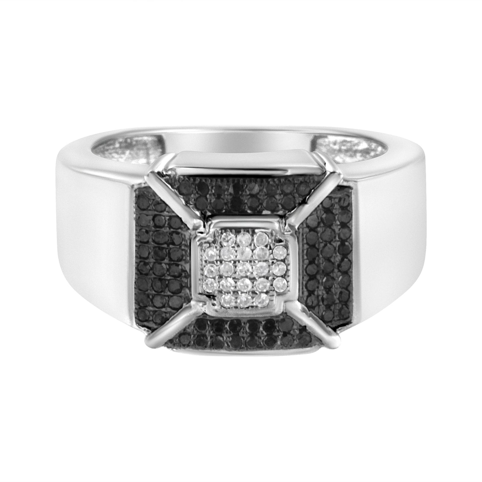 .925 Sterling Silver 3/8 Cttw Composite Enhanced Black and White Diamond Men's Band Ring (H-I, I2-I3) - Size 10 - LinkagejewelrydesignLinkagejewelrydesign