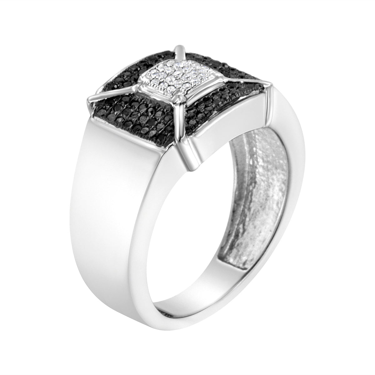 .925 Sterling Silver 3/8 Cttw Composite Enhanced Black and White Diamond Men&#39;s Band Ring (H-I, I2-I3) - Size 10 - LinkagejewelrydesignLinkagejewelrydesign