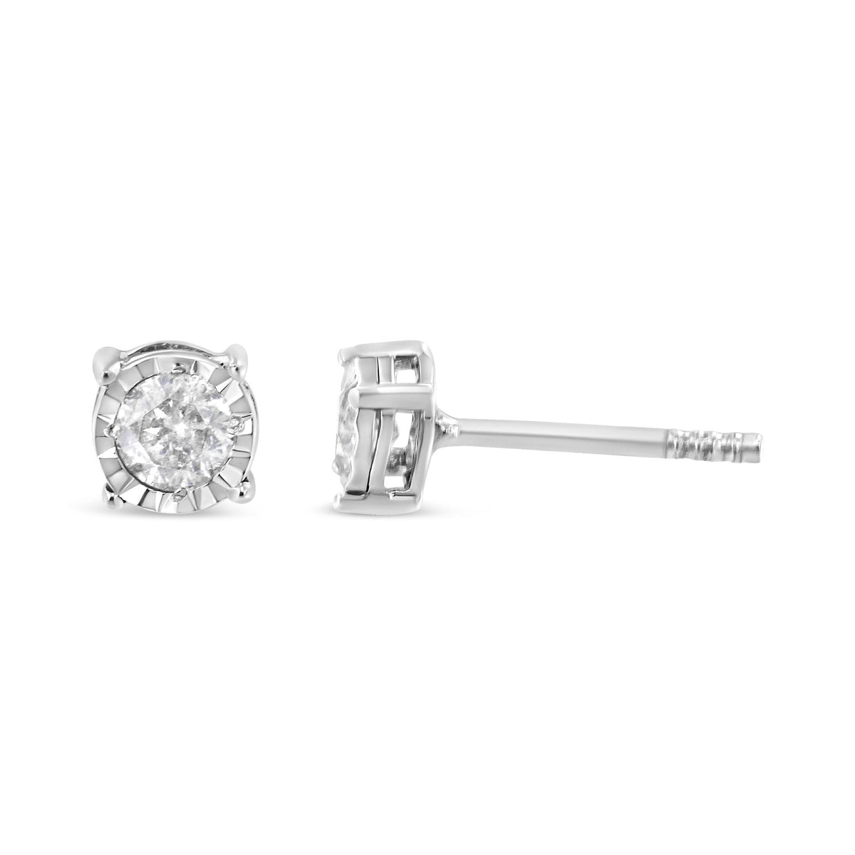 .925 Sterling Silver 3/8 Cttw Miracle-Set Round Brilliant Cut Diamond Solitaire Stud Earrings (K-L Color, I2-I3 Clarity) - LinkagejewelrydesignLinkagejewelrydesign