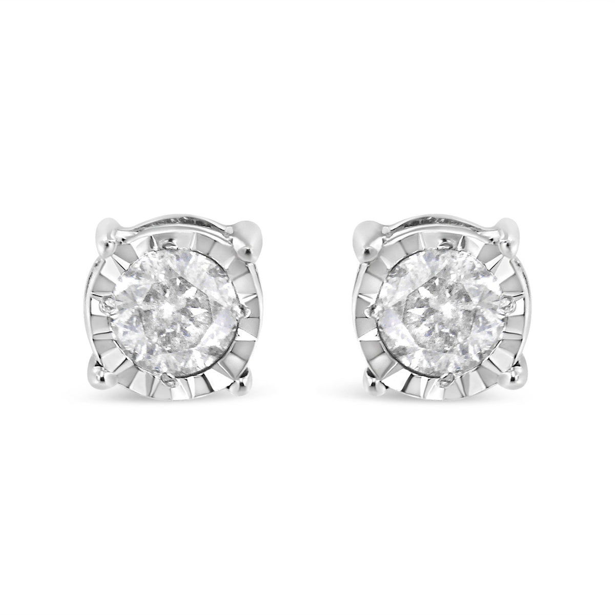 .925 Sterling Silver 3/8 Cttw Miracle-Set Round Brilliant Cut Diamond Solitaire Stud Earrings (K-L Color, I2-I3 Clarity) - LinkagejewelrydesignLinkagejewelrydesign