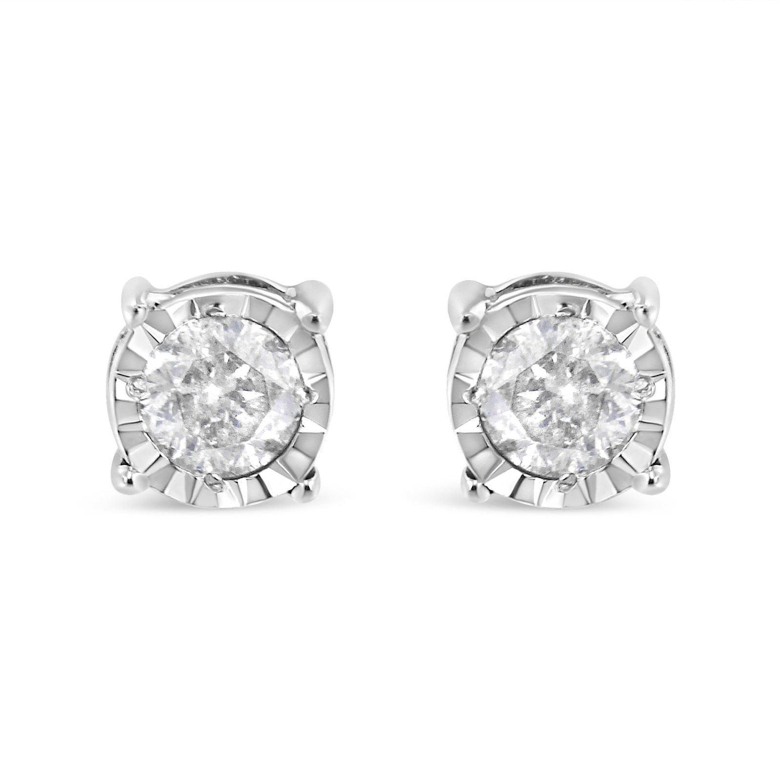 .925 Sterling Silver 3/8 Cttw Miracle-Set Round Brilliant Cut Diamond Solitaire Stud Earrings (K-L Color, I2-I3 Clarity) - LinkagejewelrydesignLinkagejewelrydesign