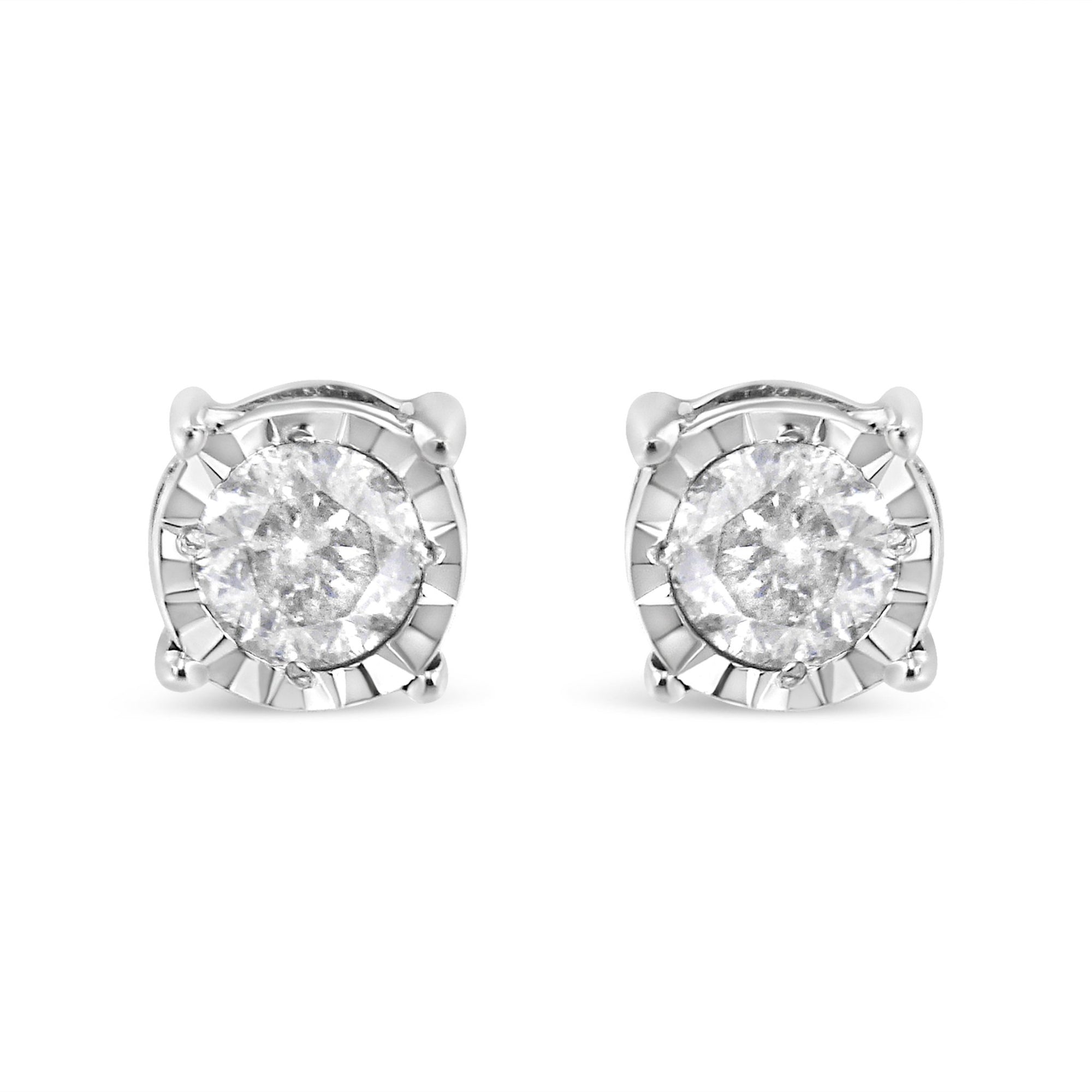 .925 Sterling Silver 3/8 Cttw Miracle-Set Round Brilliant Cut Diamond Solitaire Stud Earrings (K-L Color, I2-I3 Clarity) - LinkagejewelrydesignLinkagejewelrydesign