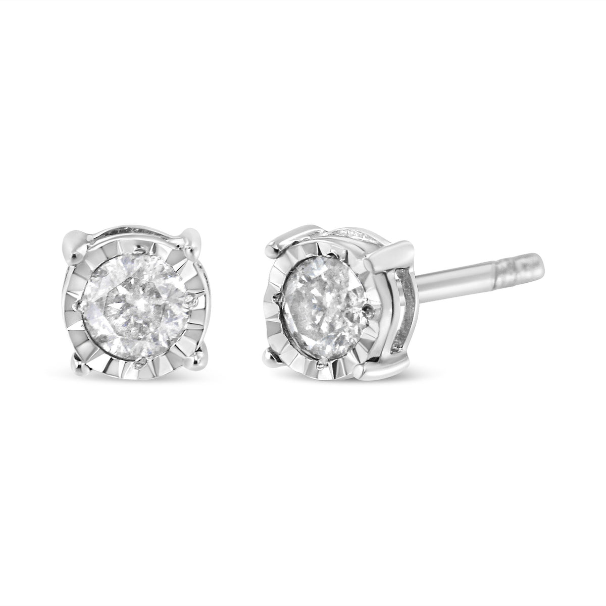 .925 Sterling Silver 3/8 Cttw Miracle-Set Round Brilliant Cut Diamond Solitaire Stud Earrings (K-L Color, I2-I3 Clarity) - LinkagejewelrydesignLinkagejewelrydesign