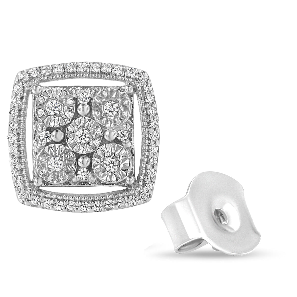 .925 Sterling Silver 3/8 Cttw Miracle Set Round Diamond Double Halo Cluster Earrings (I-J Color, I2-I3 Clarity) - LinkagejewelrydesignLinkagejewelrydesign