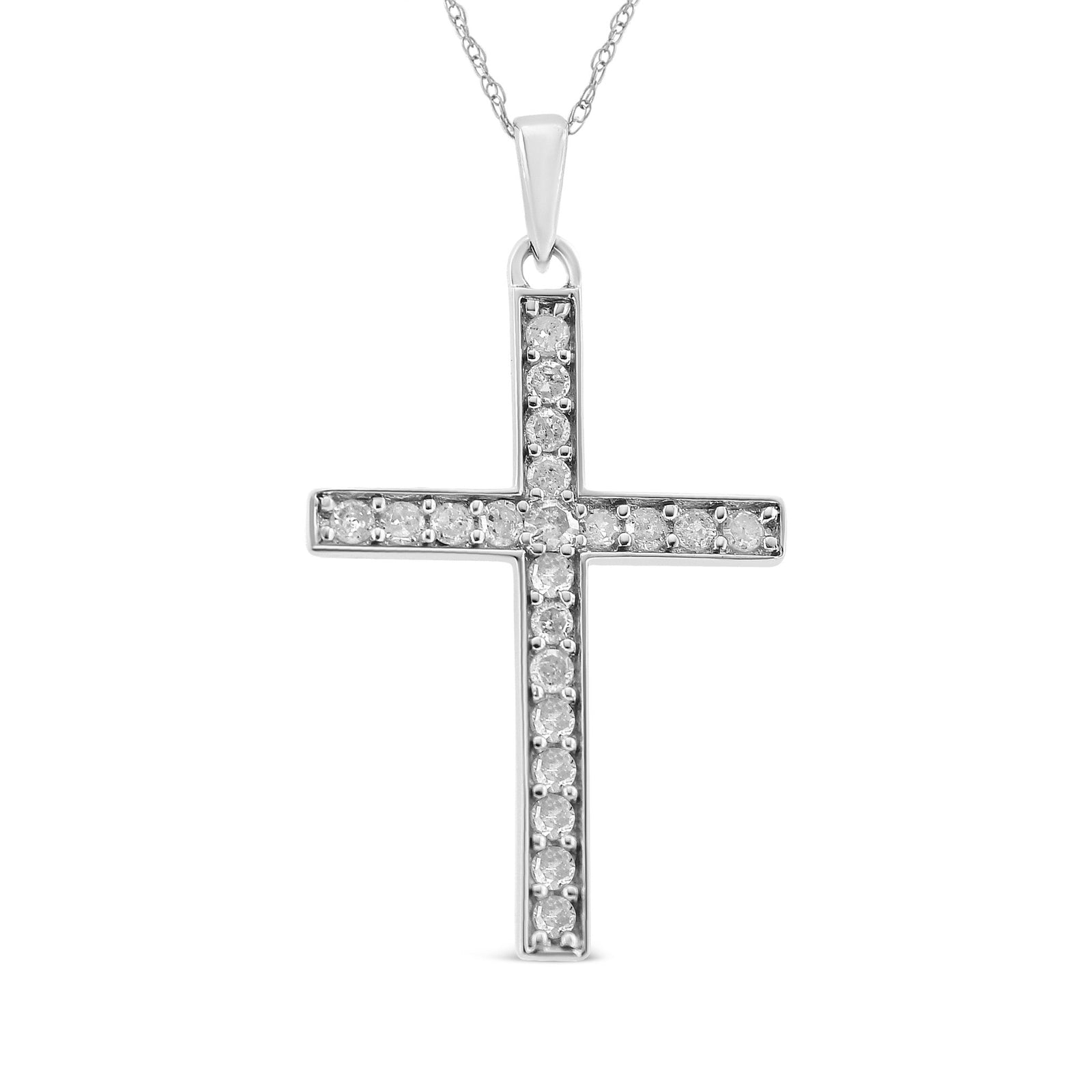 .925 Sterling Silver 3/8 Cttw Round-Cut Diamond Cross 18" Pendant Necklace (I-J Color, I2-I3 Clarity) - LinkagejewelrydesignLinkagejewelrydesign