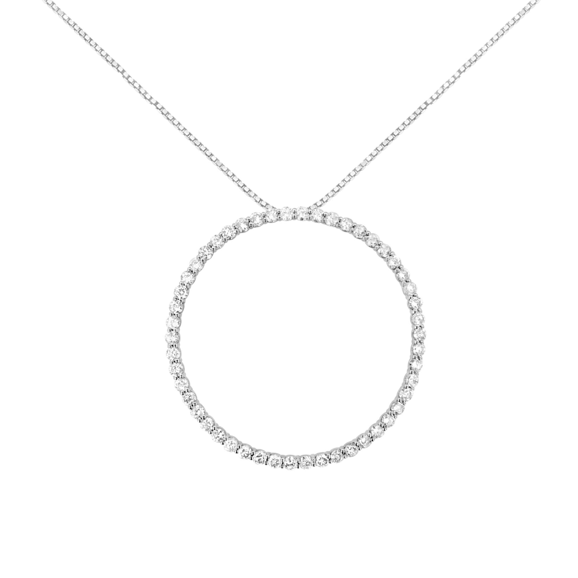 .925 Sterling Silver 4 cttw Prong Set, Round-Cut Diamond Open Circle Hoop 18" Pendant Necklace (J-K Color, I1-I2 Clarity) - LinkagejewelrydesignLinkagejewelrydesign