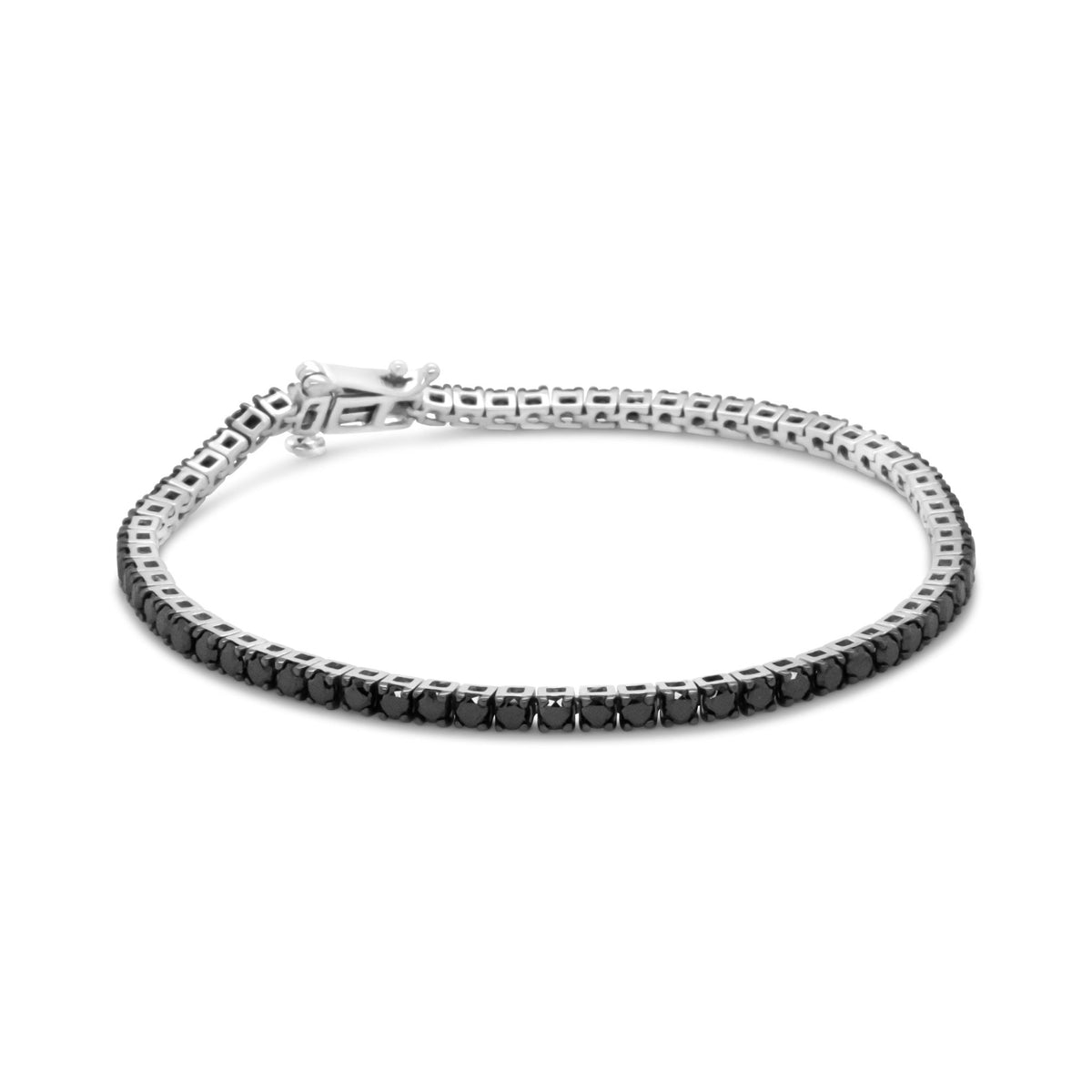 .925 Sterling Silver 4.0 Cttw 4-Prong Set Treated Black Round-Cut Diamond Classic Tennis Bracelet (Black Color, I2-I3 Clarity) - 7.25&quot; - LinkagejewelrydesignLinkagejewelrydesign