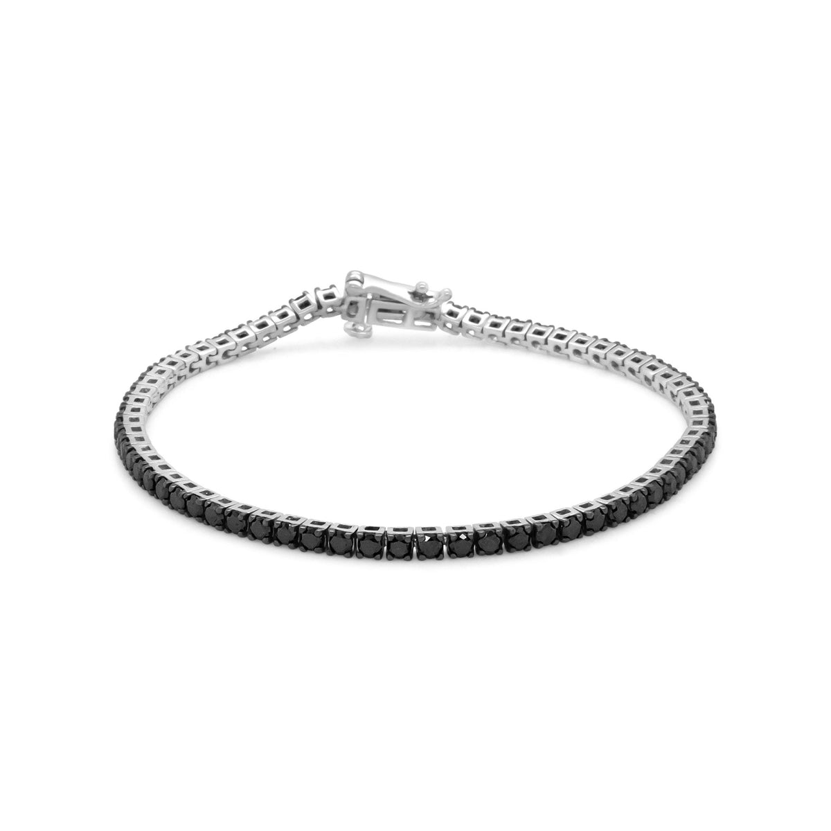 .925 Sterling Silver 4.0 Cttw 4-Prong Set Treated Black Round-Cut Diamond Classic Tennis Bracelet (Black Color, I2-I3 Clarity) - 7.25&quot; - LinkagejewelrydesignLinkagejewelrydesign