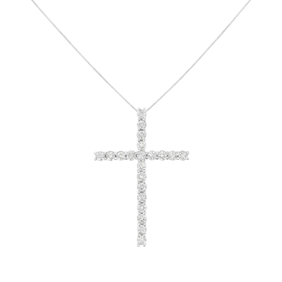 .925 Sterling Silver 4.0 Cttw Diamond 2-1/4&quot; Cross Pendant with Box Chain Necklace (I-J Color, I1-I2 Clarity) - 18&quot; - LinkagejewelrydesignLinkagejewelrydesign