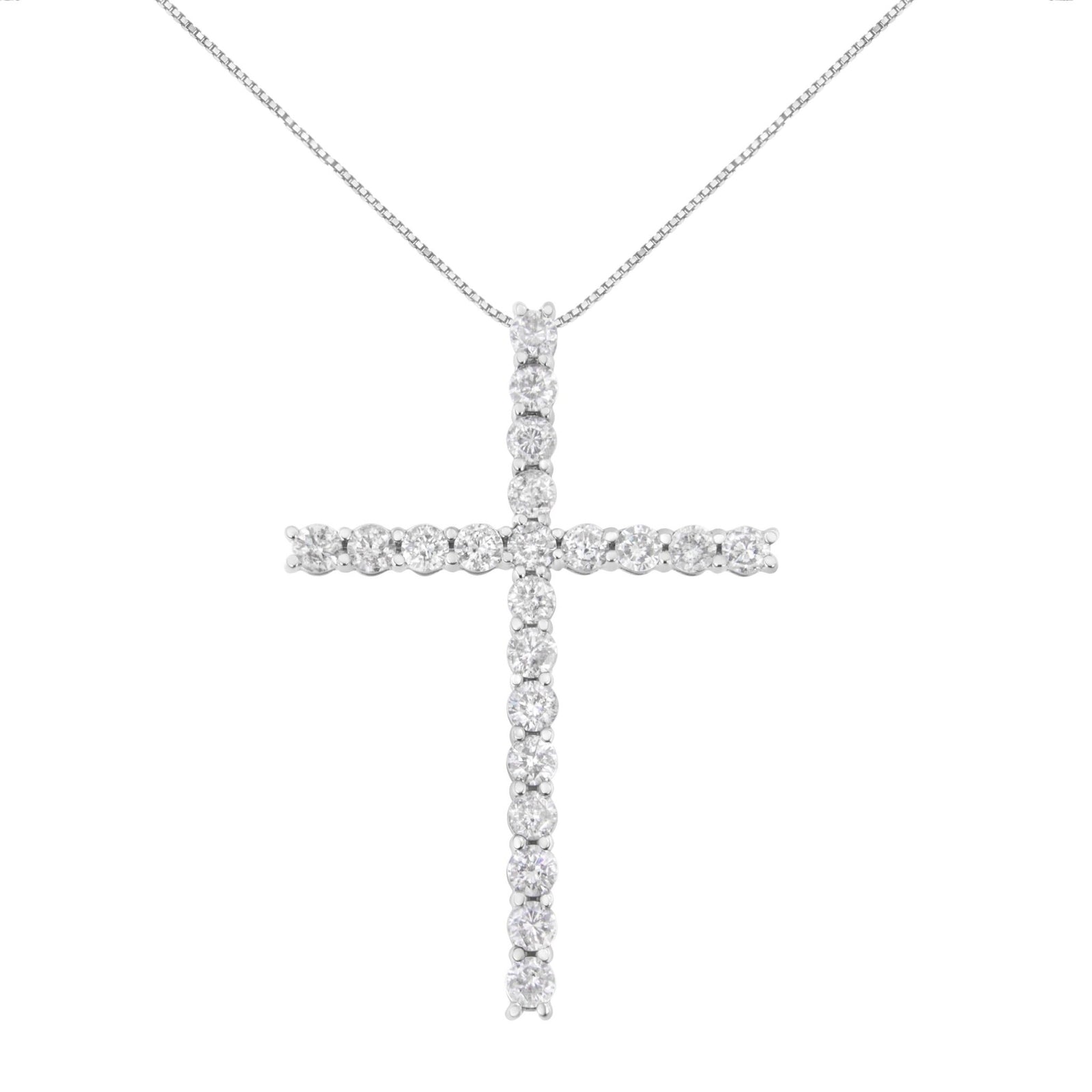 .925 Sterling Silver 4.0 Cttw Diamond 2-1/4" Cross Pendant with Box Chain Necklace (I-J Color, I1-I2 Clarity) - 18" - LinkagejewelrydesignLinkagejewelrydesign