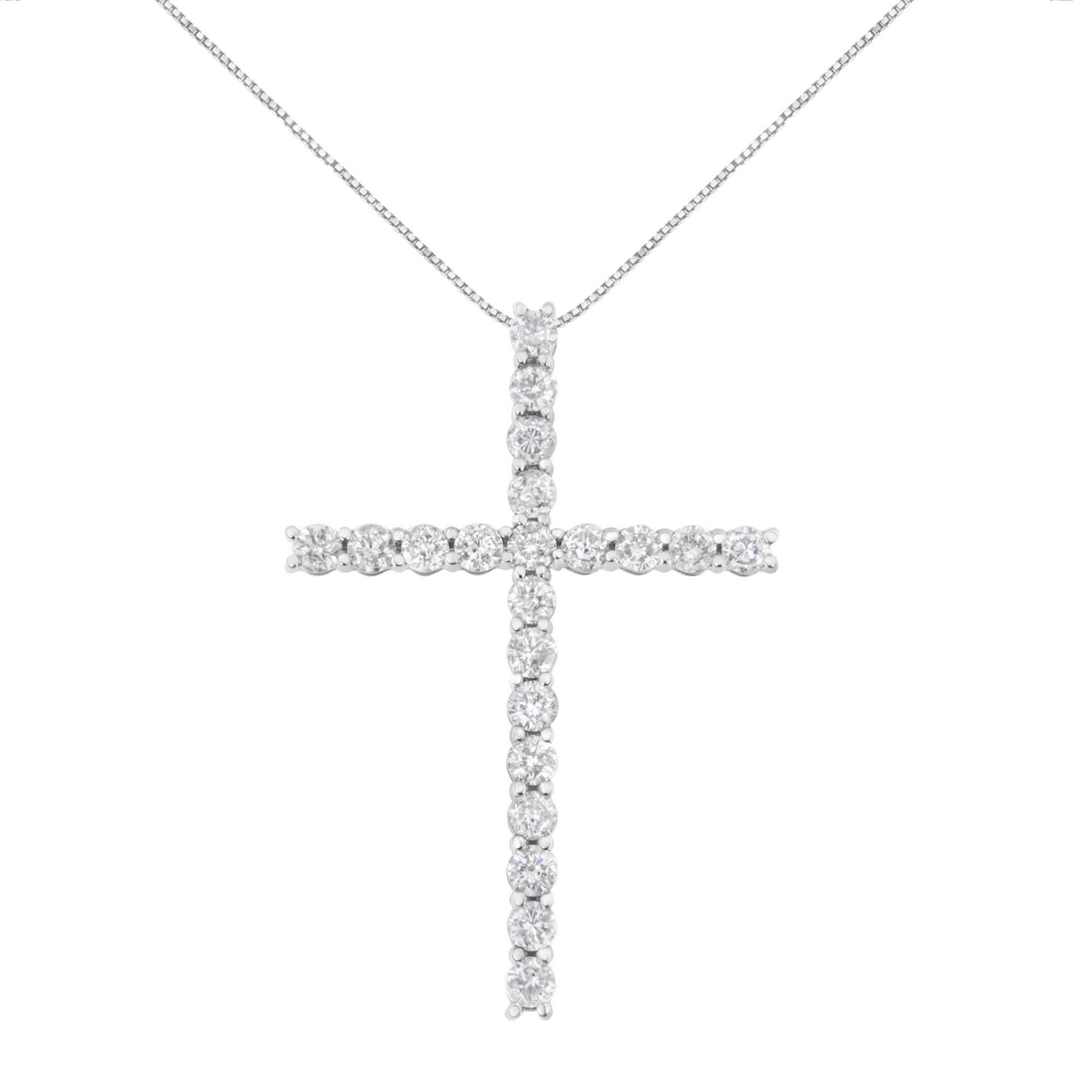 .925 Sterling Silver 4.0 Cttw Diamond 2-1/4" Cross Pendant with Box Chain Necklace (I-J Color, I1-I2 Clarity) - 18" - LinkagejewelrydesignLinkagejewelrydesign