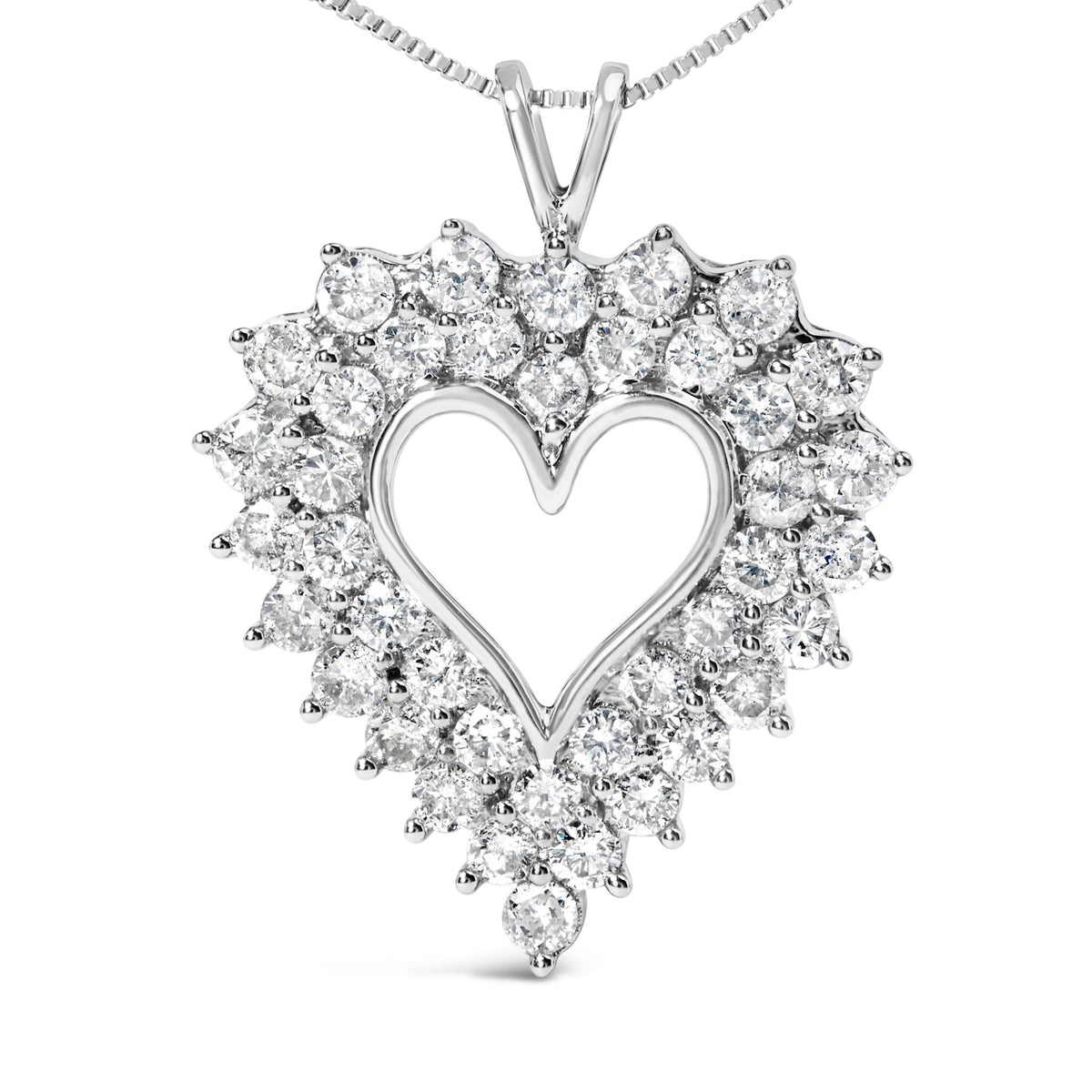 925 Sterling Silver 4.0 Cttw Diamond Two Row Open Heart 18&quot; Pendant Necklace (I-J Color, I2-I3 Clarity) - LinkagejewelrydesignLinkagejewelrydesign