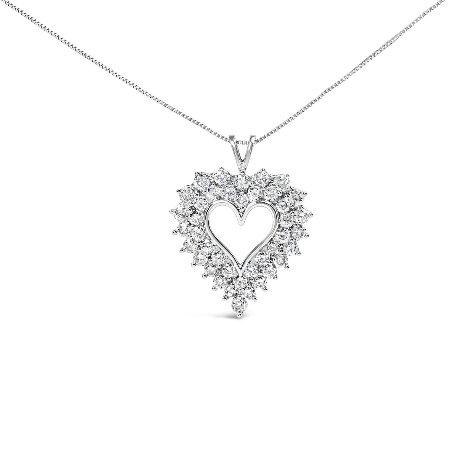 925 Sterling Silver 4.0 Cttw Diamond Two Row Open Heart 18" Pendant Necklace (I-J Color, I2-I3 Clarity) - LinkagejewelrydesignLinkagejewelrydesign