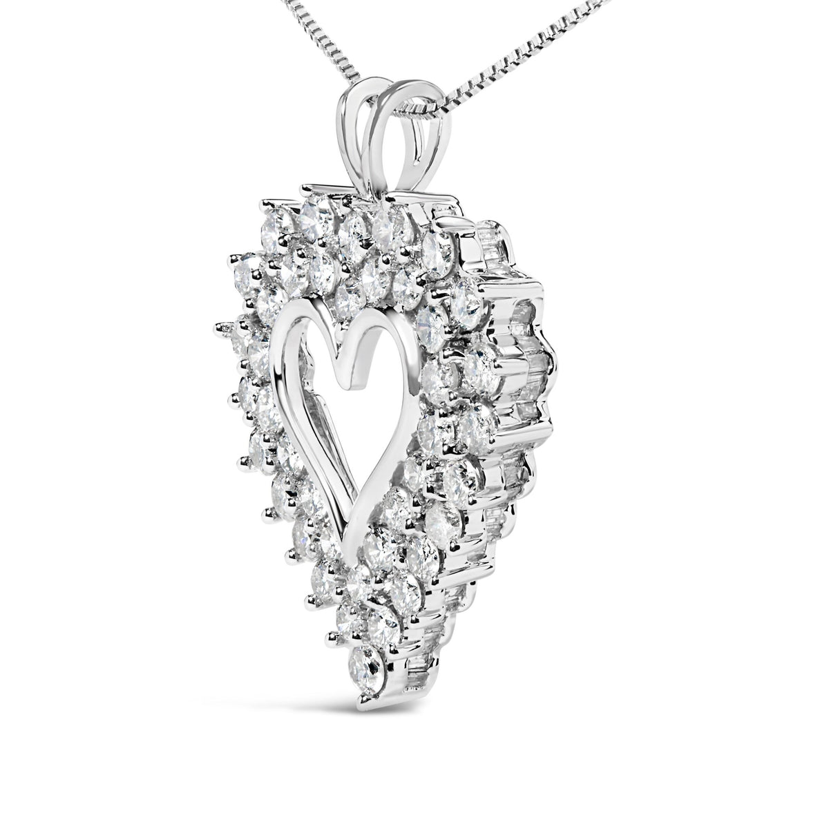 925 Sterling Silver 4.0 Cttw Diamond Two Row Open Heart 18&quot; Pendant Necklace (I-J Color, I2-I3 Clarity) - LinkagejewelrydesignLinkagejewelrydesign