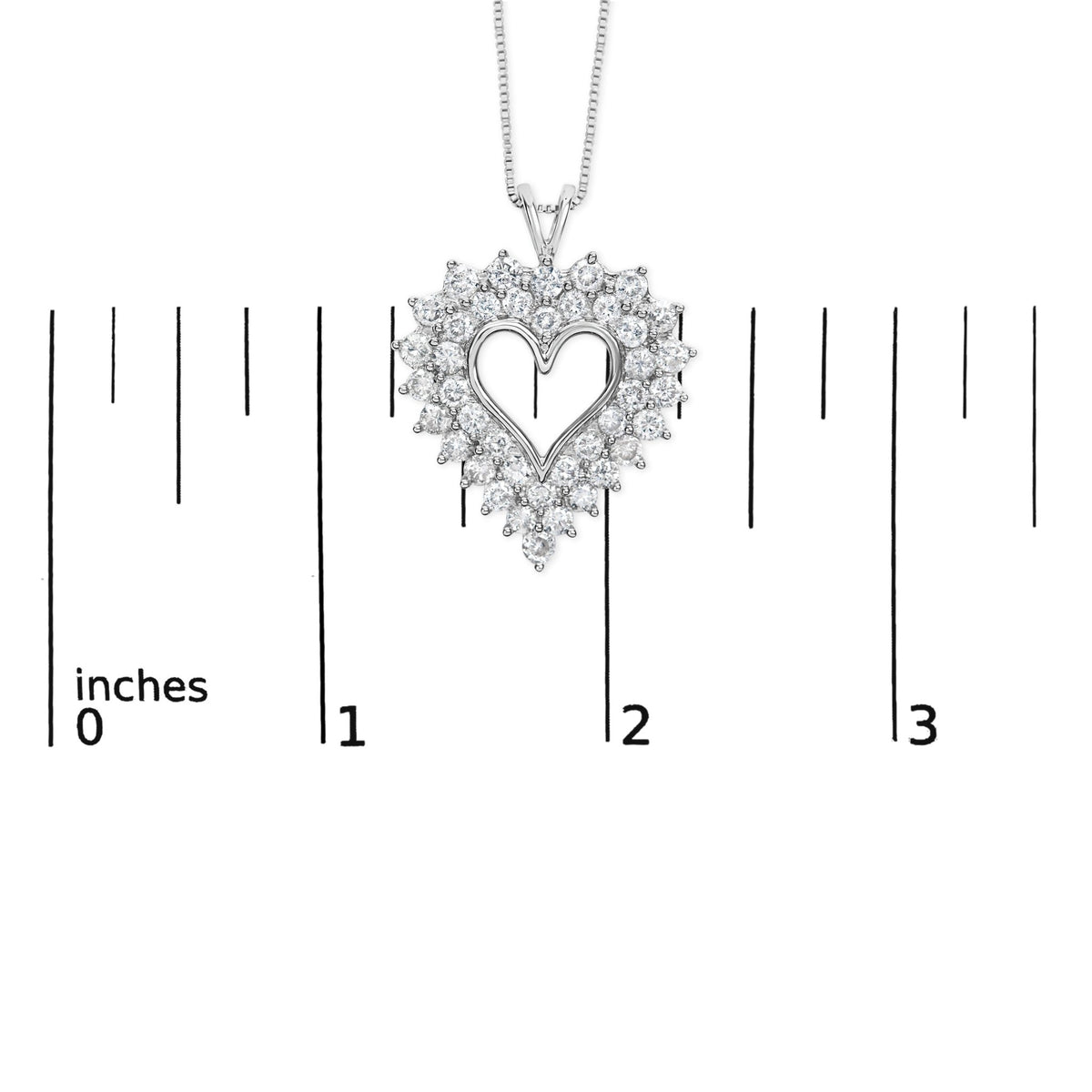 925 Sterling Silver 4.0 Cttw Diamond Two Row Open Heart 18&quot; Pendant Necklace (I-J Color, I2-I3 Clarity) - LinkagejewelrydesignLinkagejewelrydesign