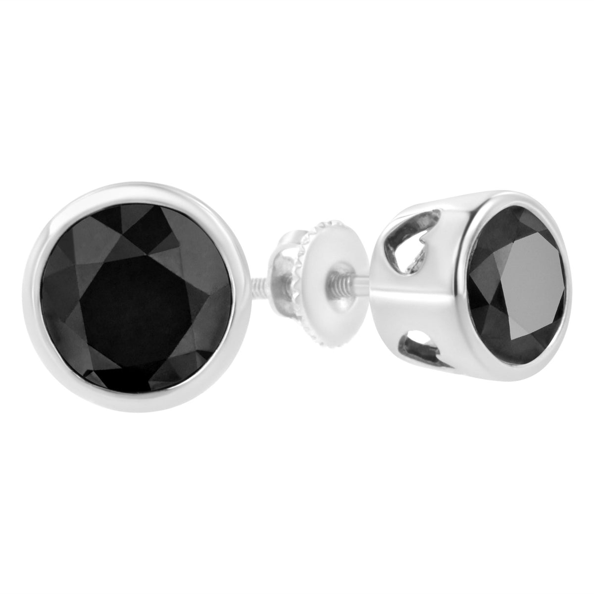 .925 Sterling Silver 4.00 Cttw Round Brilliant-Cut Black Diamond Bezel-Set Stud Earrings with Screw Backs (Fancy Color-Enhanced, I2-I3 Clarity) - LinkagejewelrydesignLinkagejewelrydesign