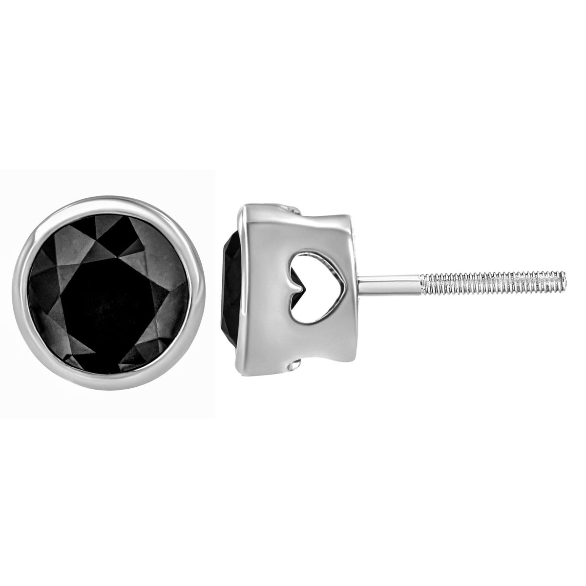 .925 Sterling Silver 4.00 Cttw Round Brilliant-Cut Black Diamond Bezel-Set Stud Earrings with Screw Backs (Fancy Color-Enhanced, I2-I3 Clarity) - LinkagejewelrydesignLinkagejewelrydesign