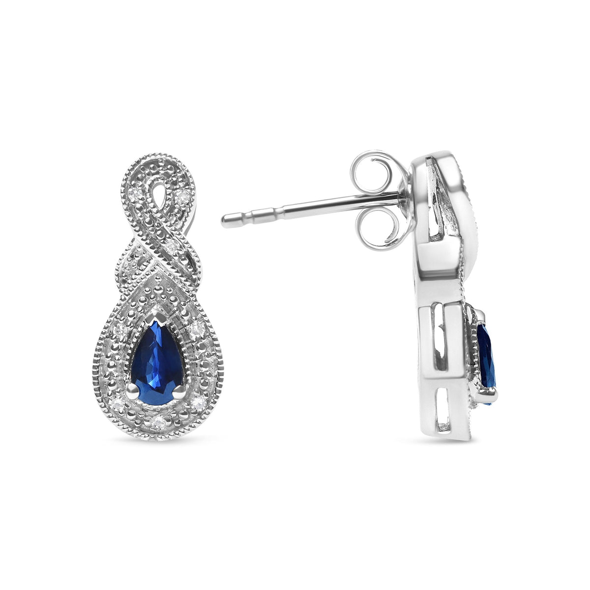 .925 Sterling Silver 4.5 x 3mm Pear Sapphire Gemstone and Diamond Accent Infinity Drop Stud Earrings (H-I Color, SI1-SI2 Clarity) - LinkagejewelrydesignLinkagejewelrydesign