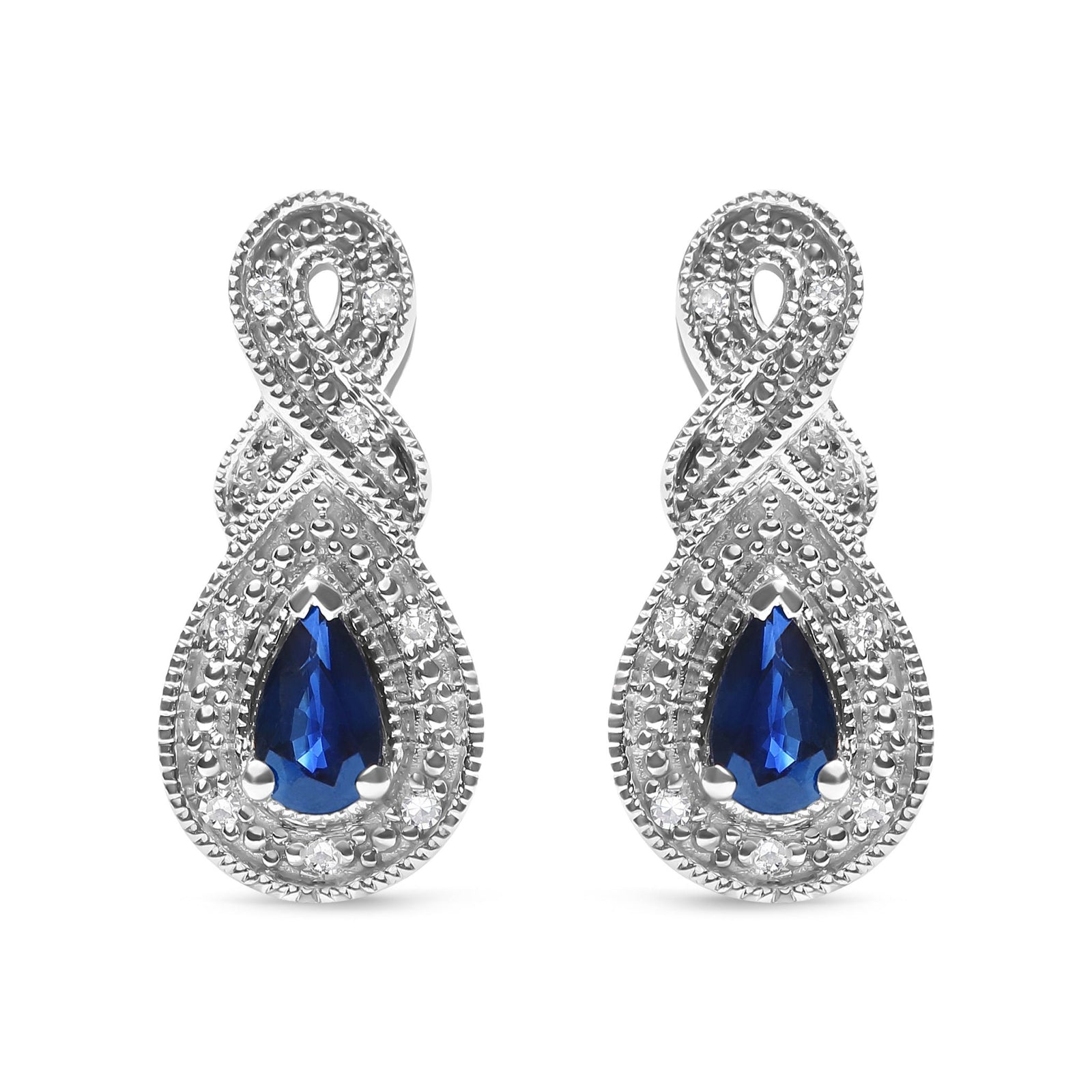 .925 Sterling Silver 4.5 x 3mm Pear Sapphire Gemstone and Diamond Accent Infinity Drop Stud Earrings (H-I Color, SI1-SI2 Clarity) - LinkagejewelrydesignLinkagejewelrydesign