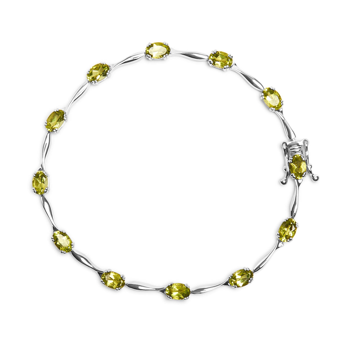 .925 Sterling Silver 5 1/2 Cttw Oval Shaped Created Green Peridot Link Bracelet - 7&quot; Inches - LinkagejewelrydesignLinkagejewelrydesign