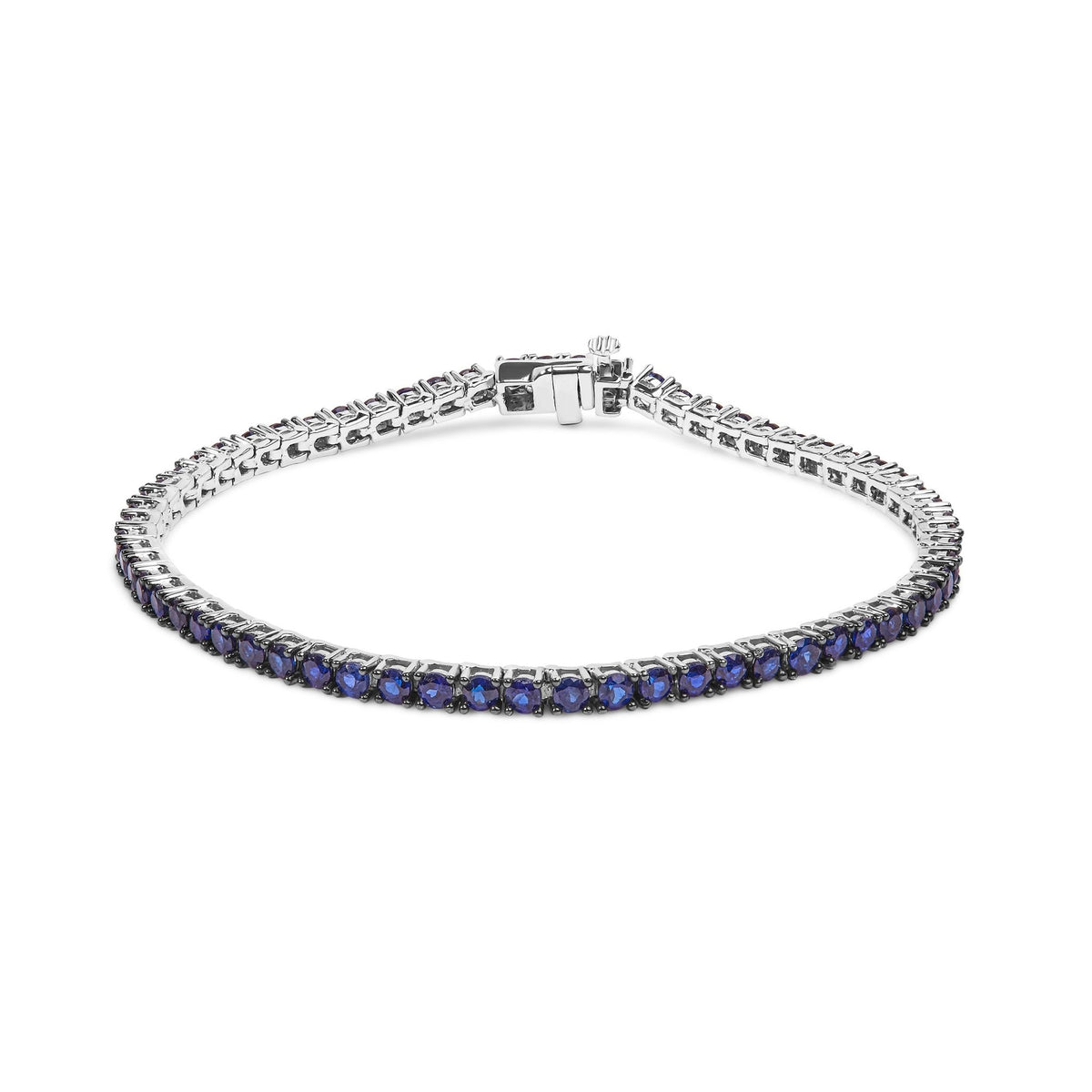 .925 Sterling Silver 5 3/4 Cttw Round Created Blue Sapphire Tennis Bracelet - 7.25&quot; Inches - LinkagejewelrydesignLinkagejewelrydesign