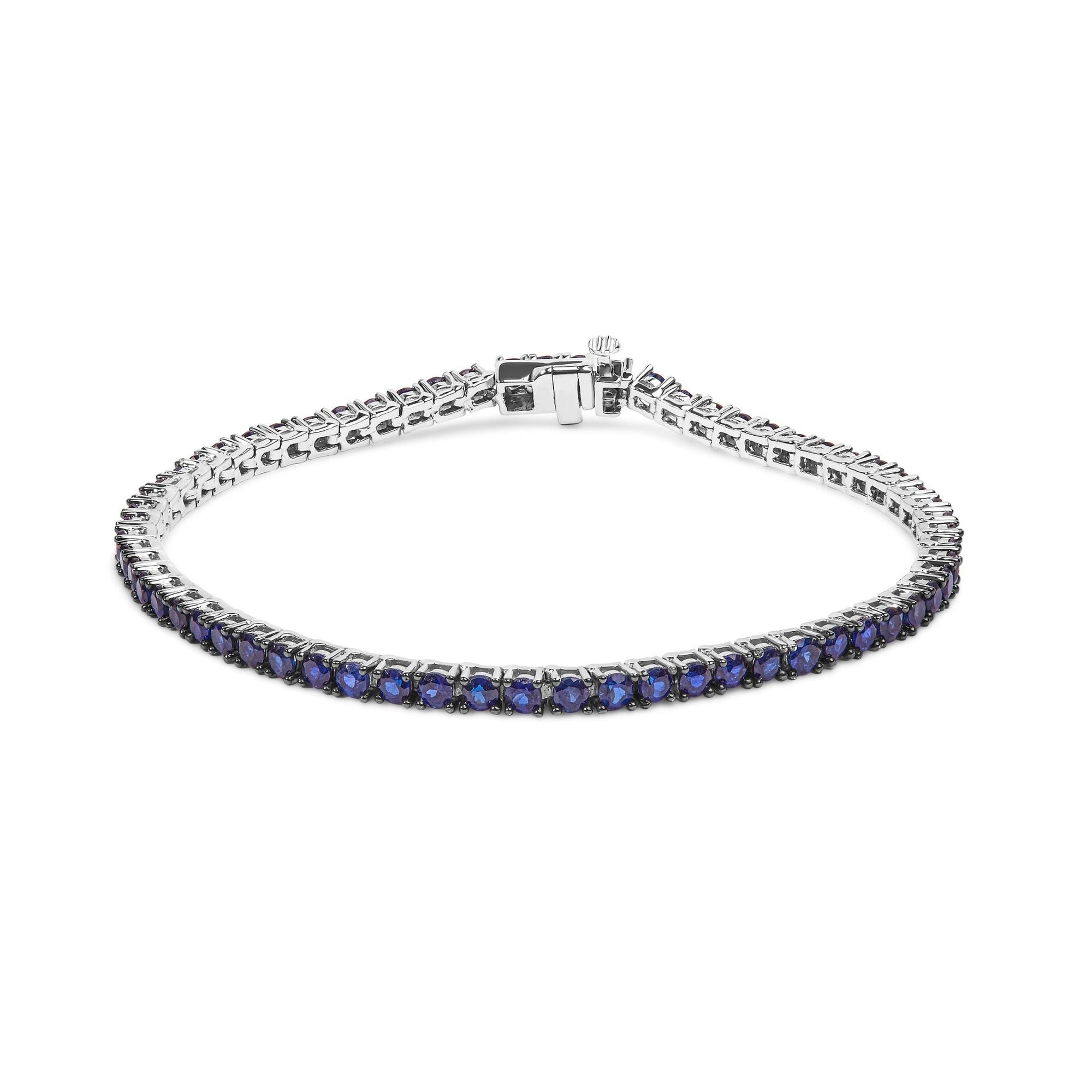 .925 Sterling Silver 5 3/4 Cttw Round Created Blue Sapphire Tennis Bracelet - 7.25" Inches - LinkagejewelrydesignLinkagejewelrydesign