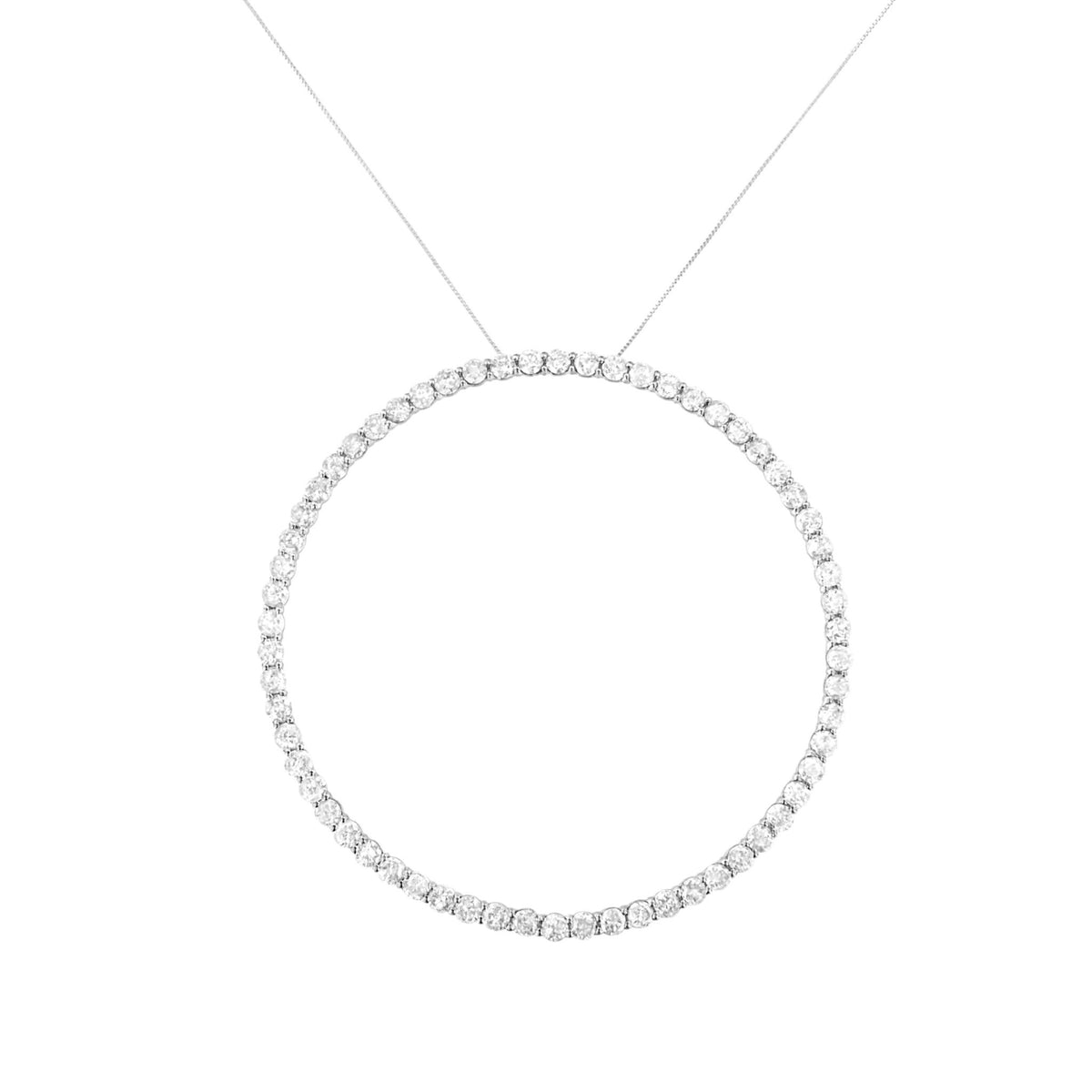 .925 Sterling Silver 5.0 Cttw Prong Set Round-cut Diamond Open Circle Hoop 18&quot; Pendant Necklace (I-J Color, I2-I3 Clarity) - LinkagejewelrydesignLinkagejewelrydesign